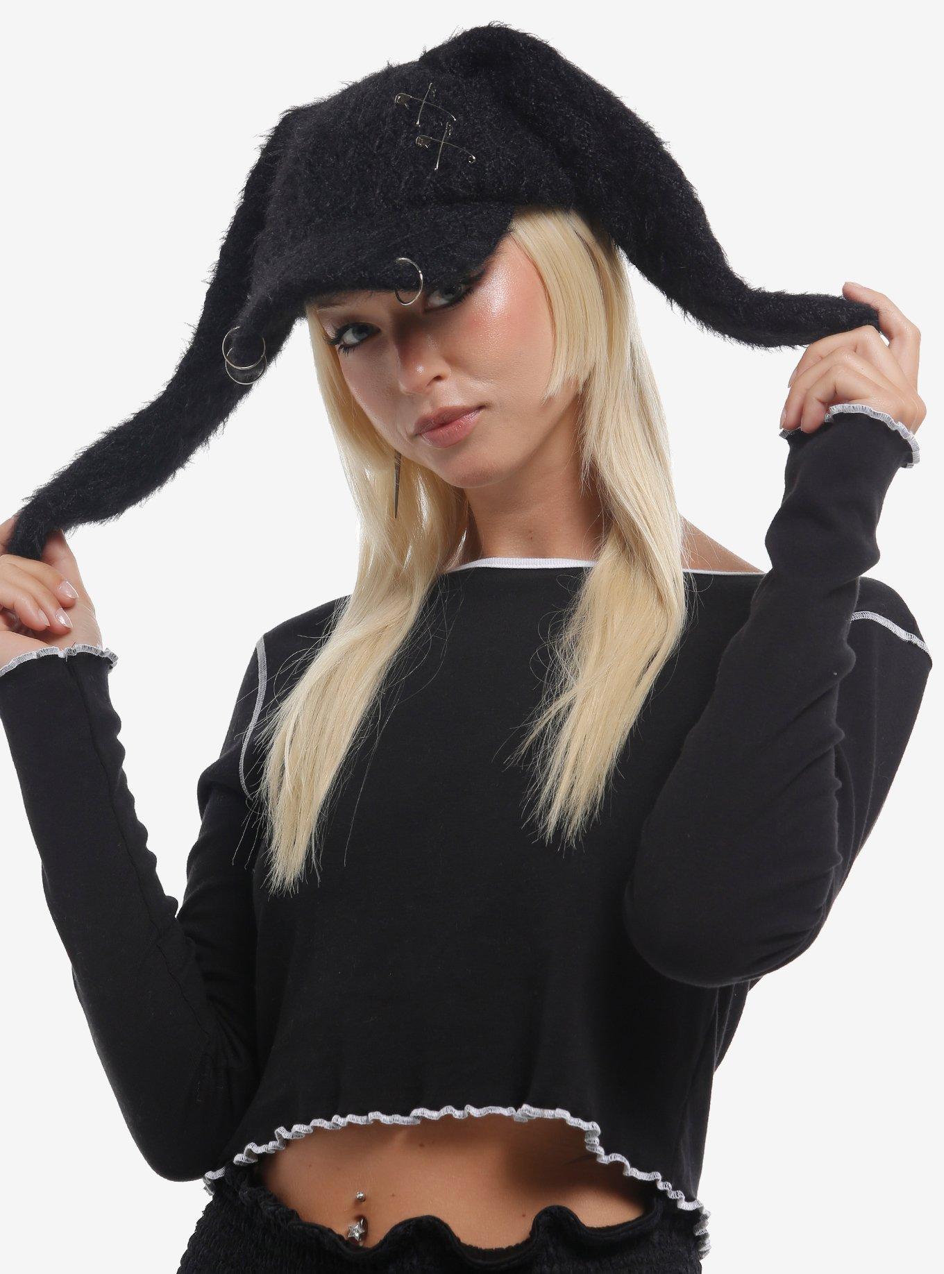 Black Bunny Ear Pierced Cap, , hi-res