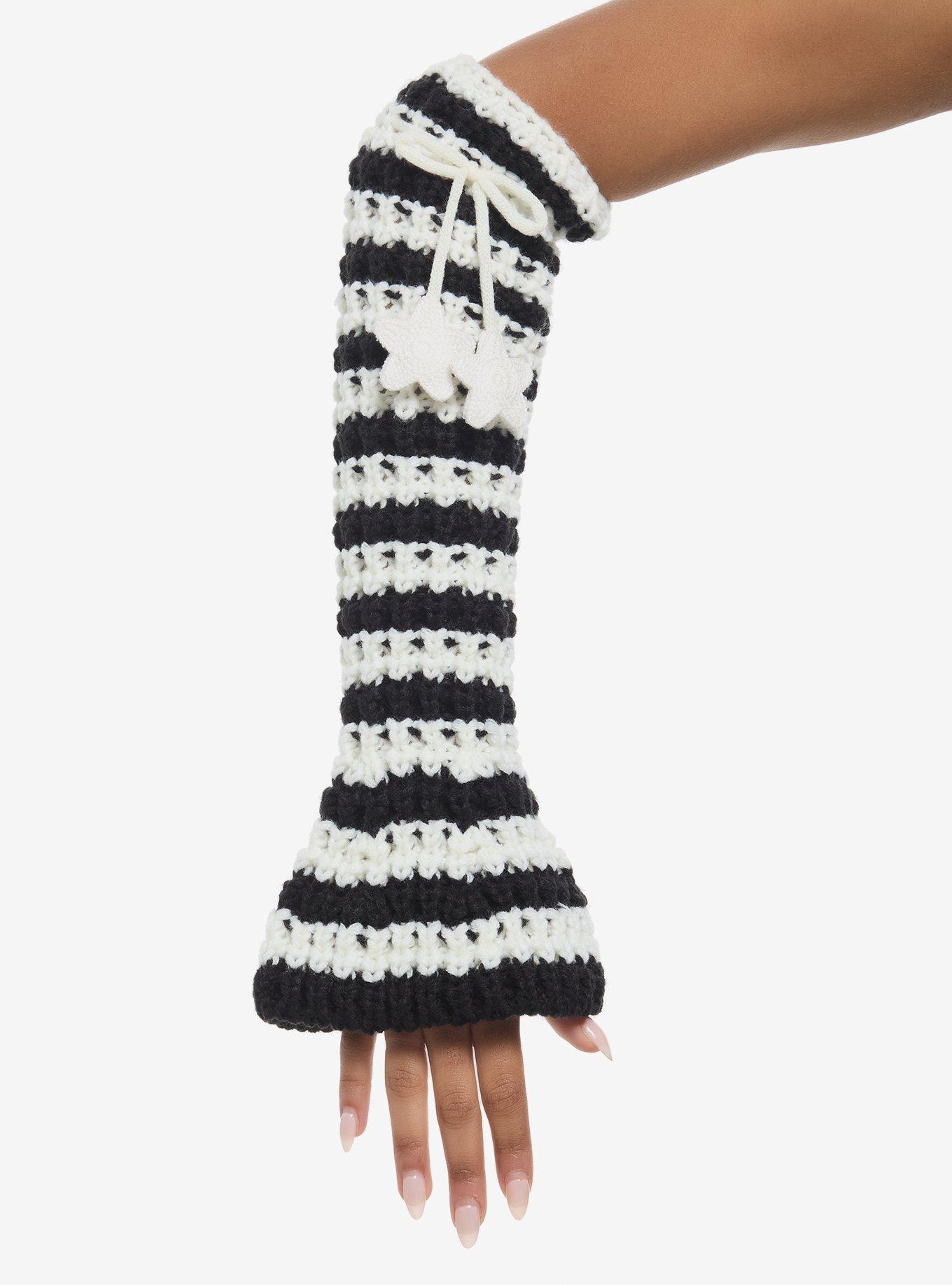 Black & White Stripe Star Knit Arm Warmers, , hi-res