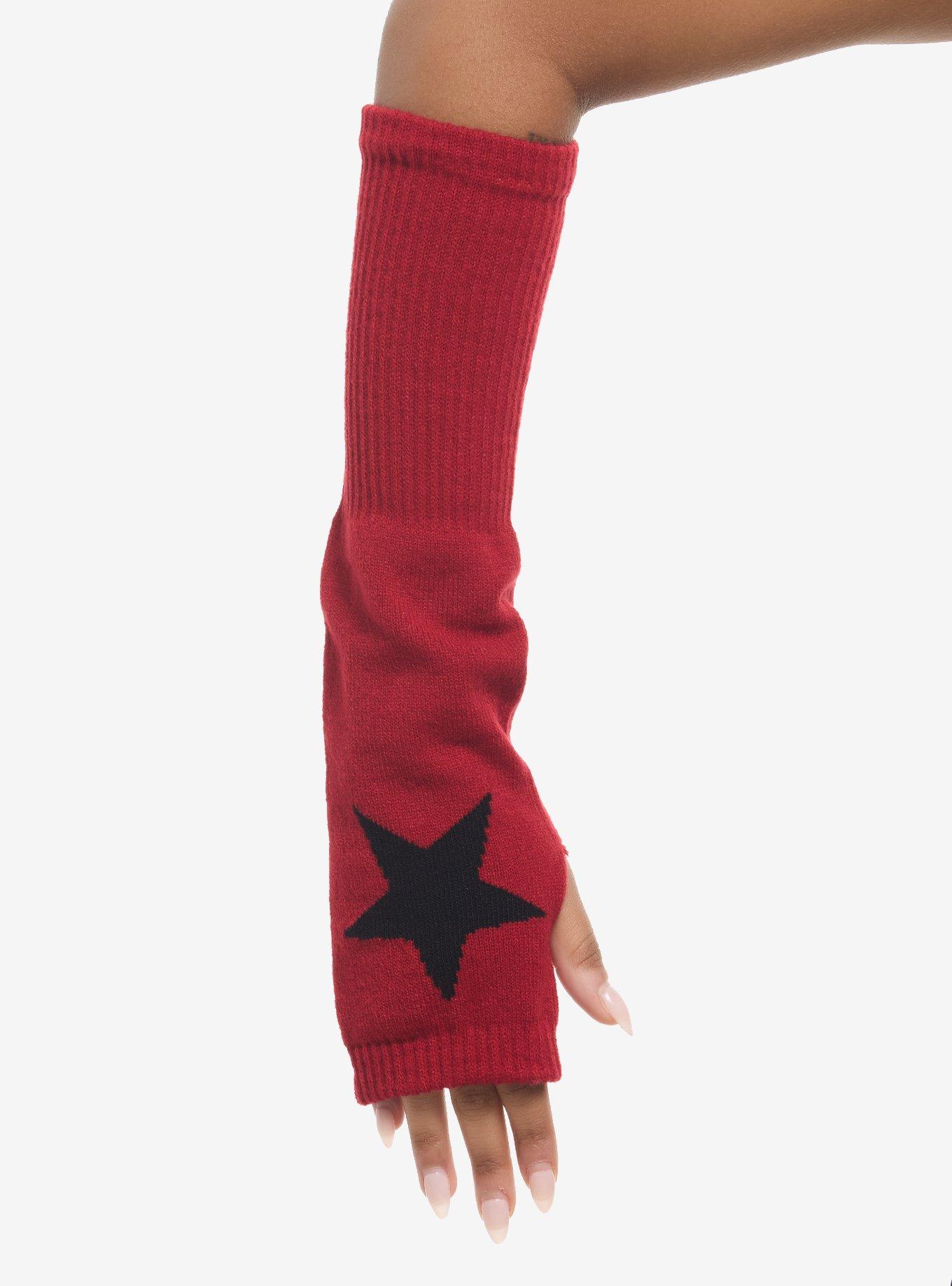 Red & Black Star Mismatch Arm Warmers, , hi-res