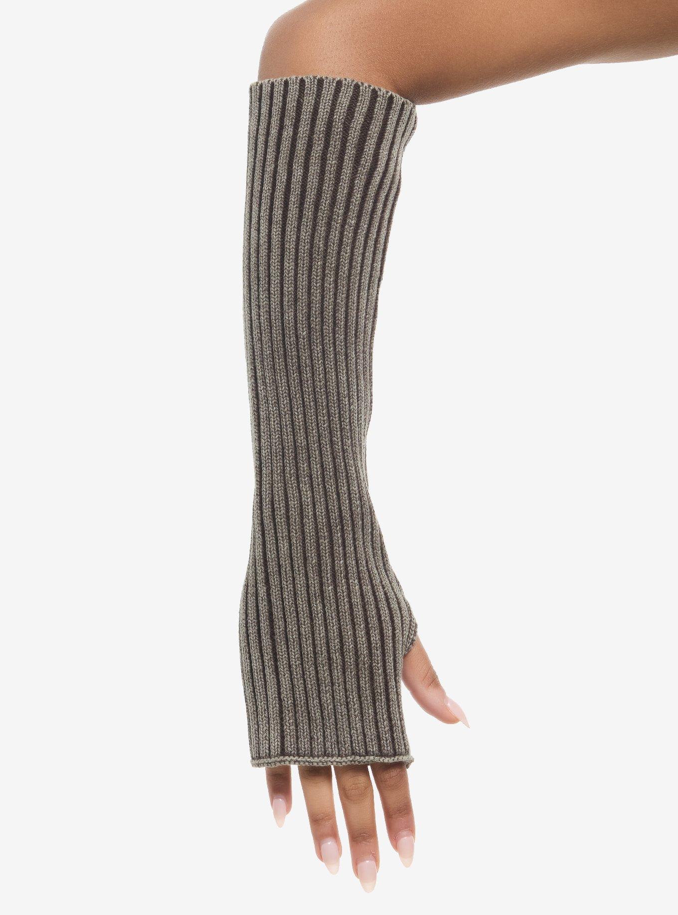 Brown Faded Ribbed Arm Warmers, , hi-res