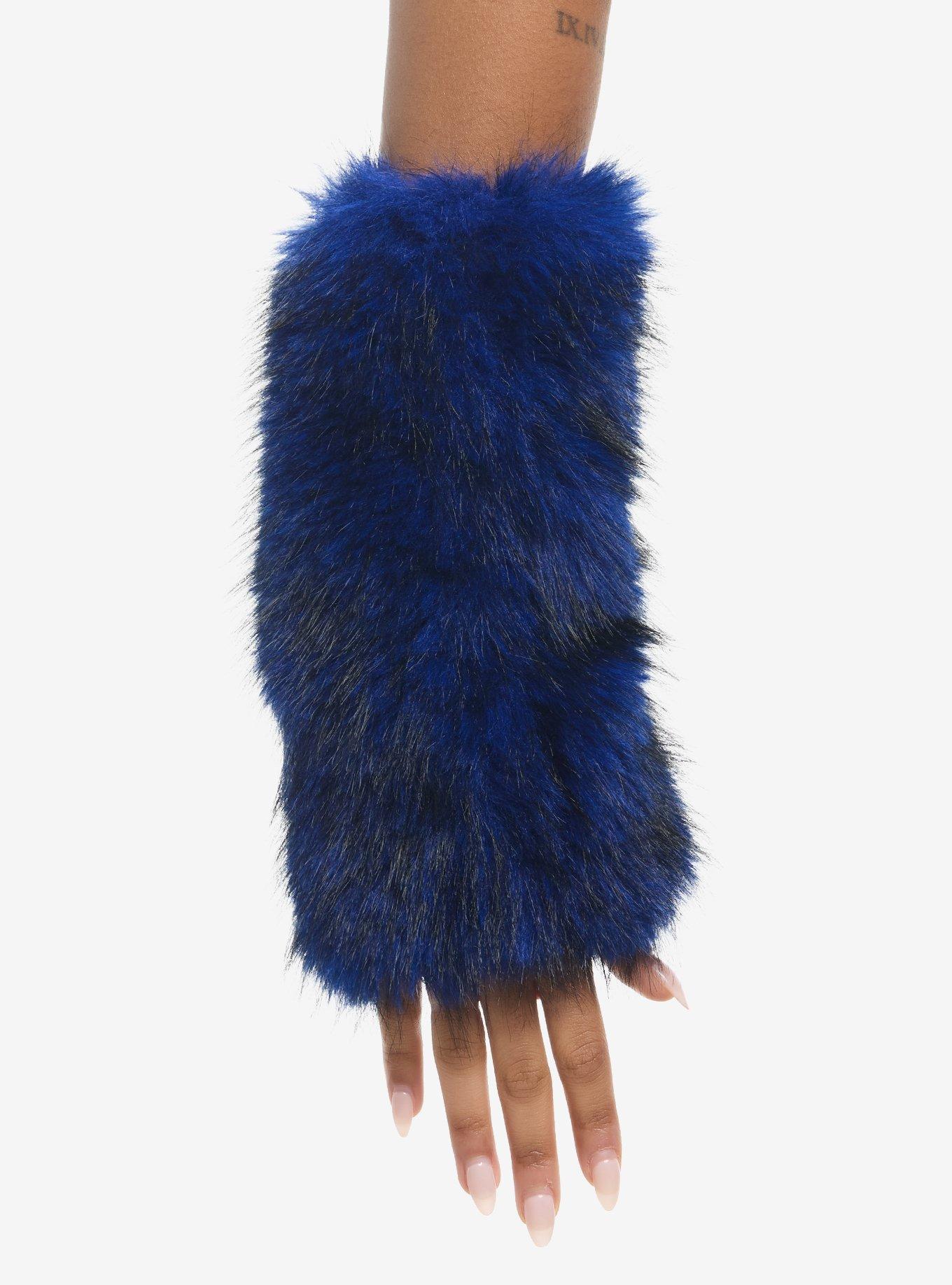 Blue & Black Fuzzy Arm Warmers, , hi-res