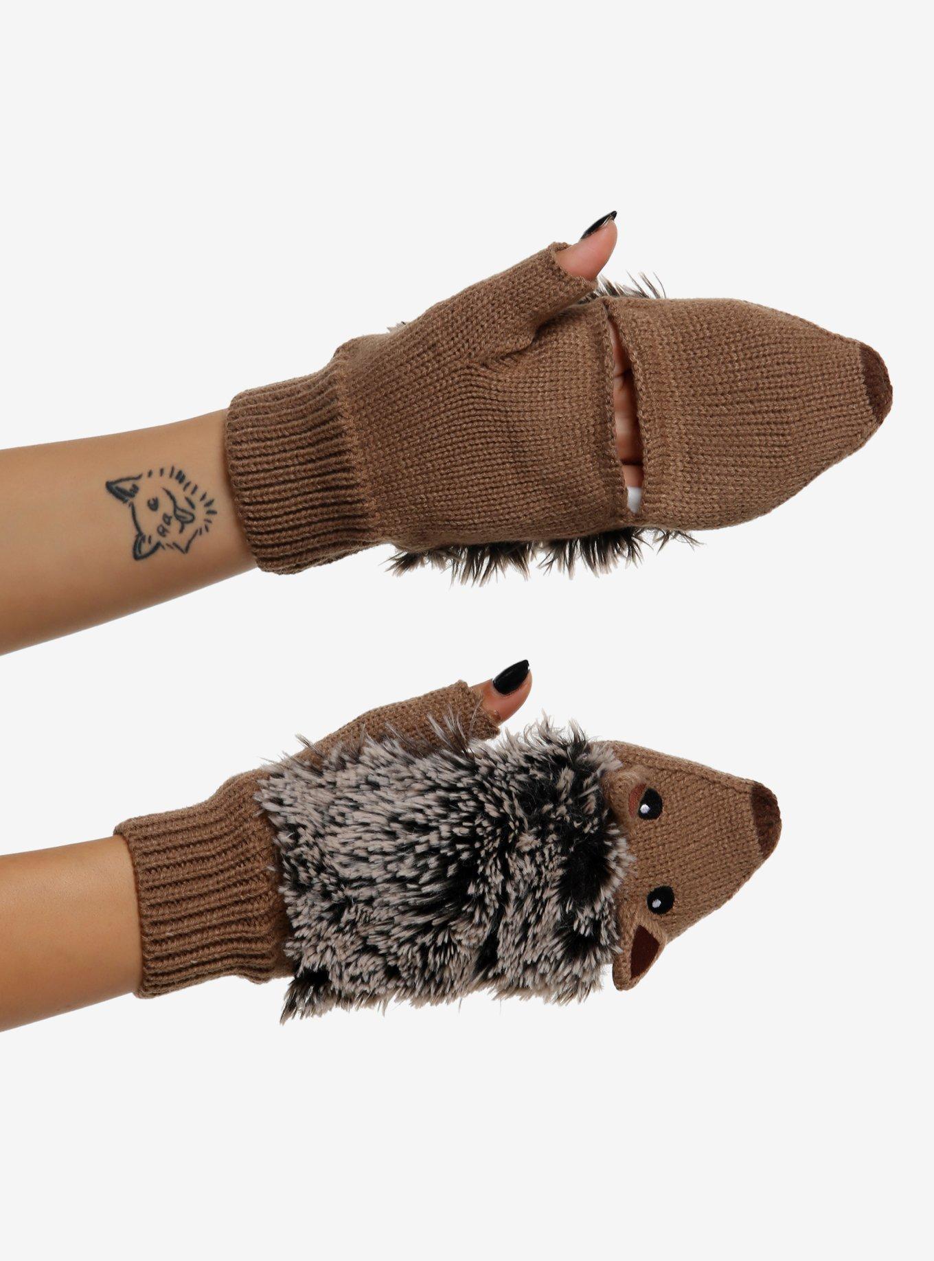 Hedgehog Fuzzy Convertible Gloves, , hi-res