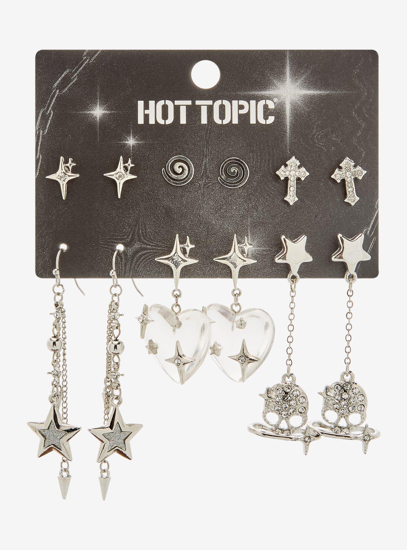 Bubble Heart Gem Skull Earring Set, , hi-res