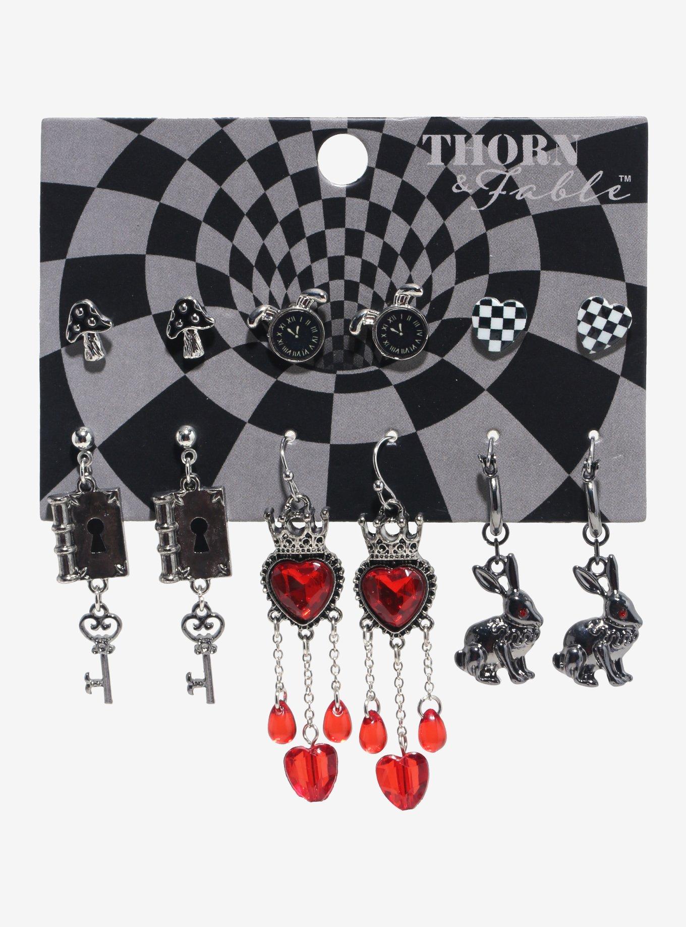 Thorn & Fable Alice's Adventures In Wonderland Rabbit Heart Earring Set, , hi-res