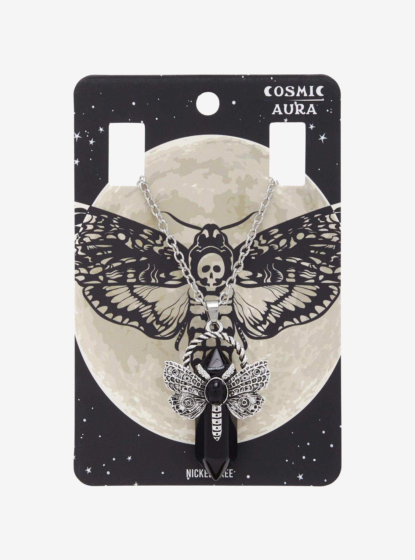 Cosmic Aura Faux Crystal Gem Moth Necklace, , hi-res