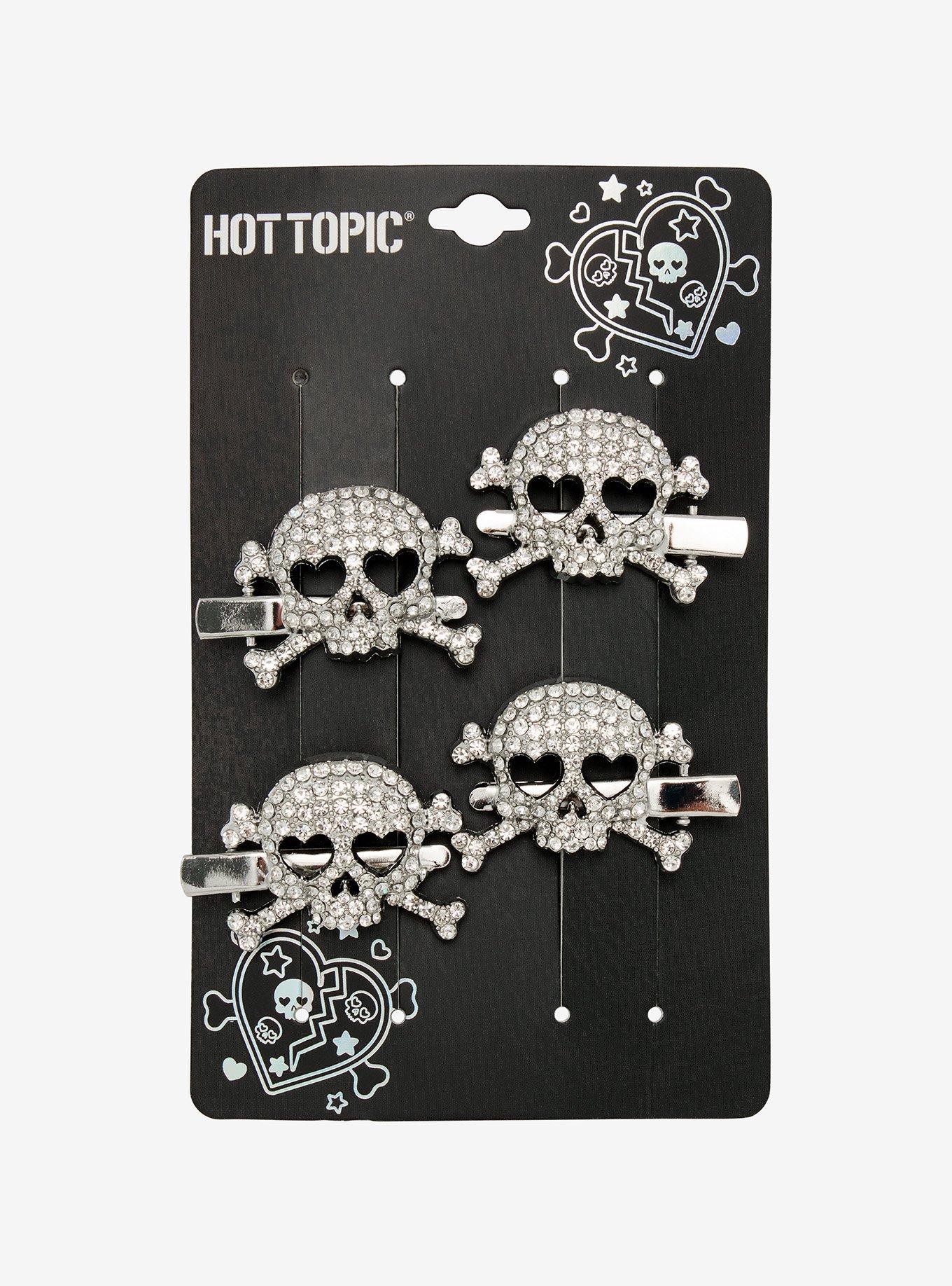 Rhinestone Skull Hair Clip Set, , hi-res
