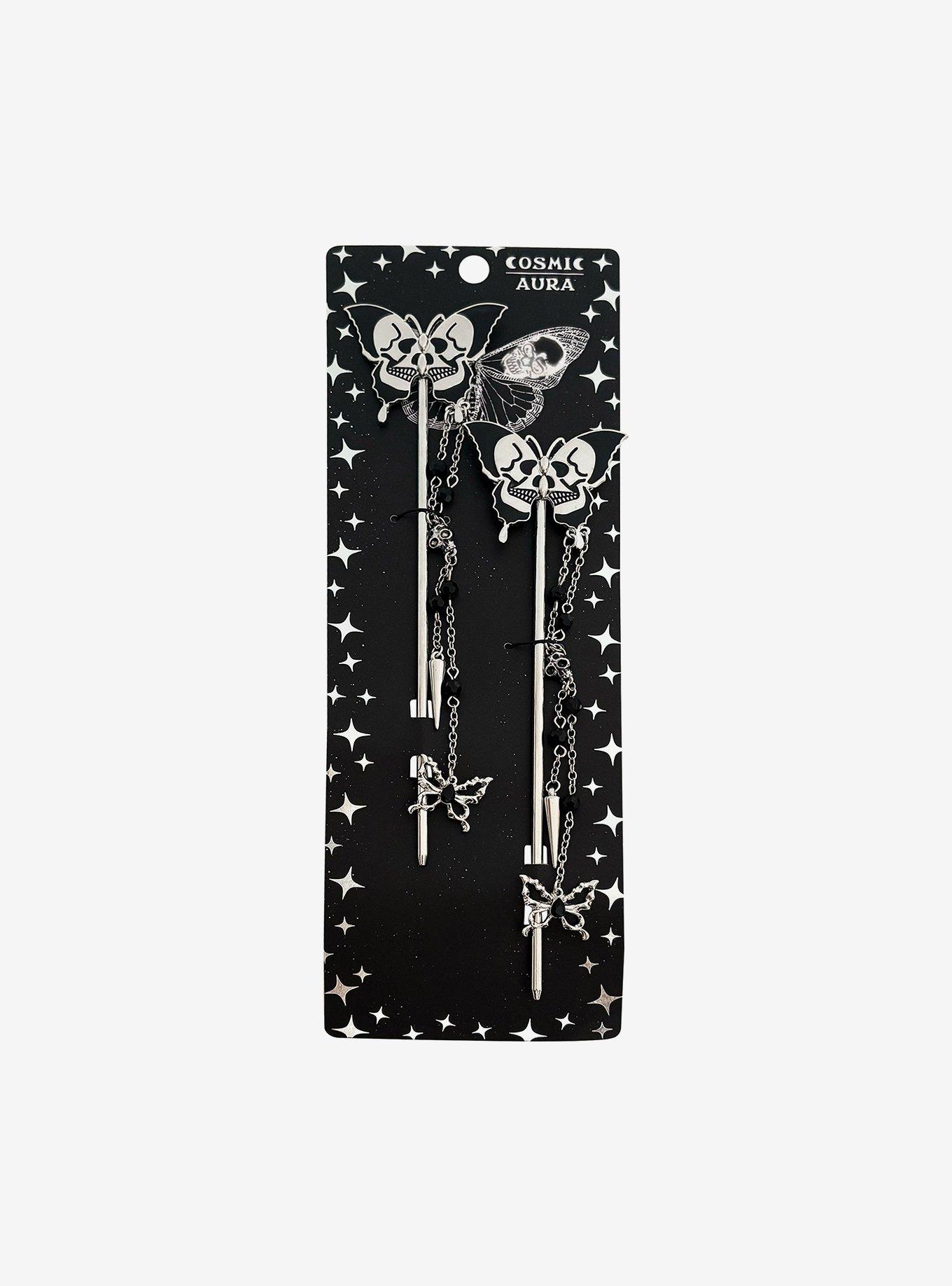 Cosmic Aura Skull Butterfly Hair Sticks, , hi-res