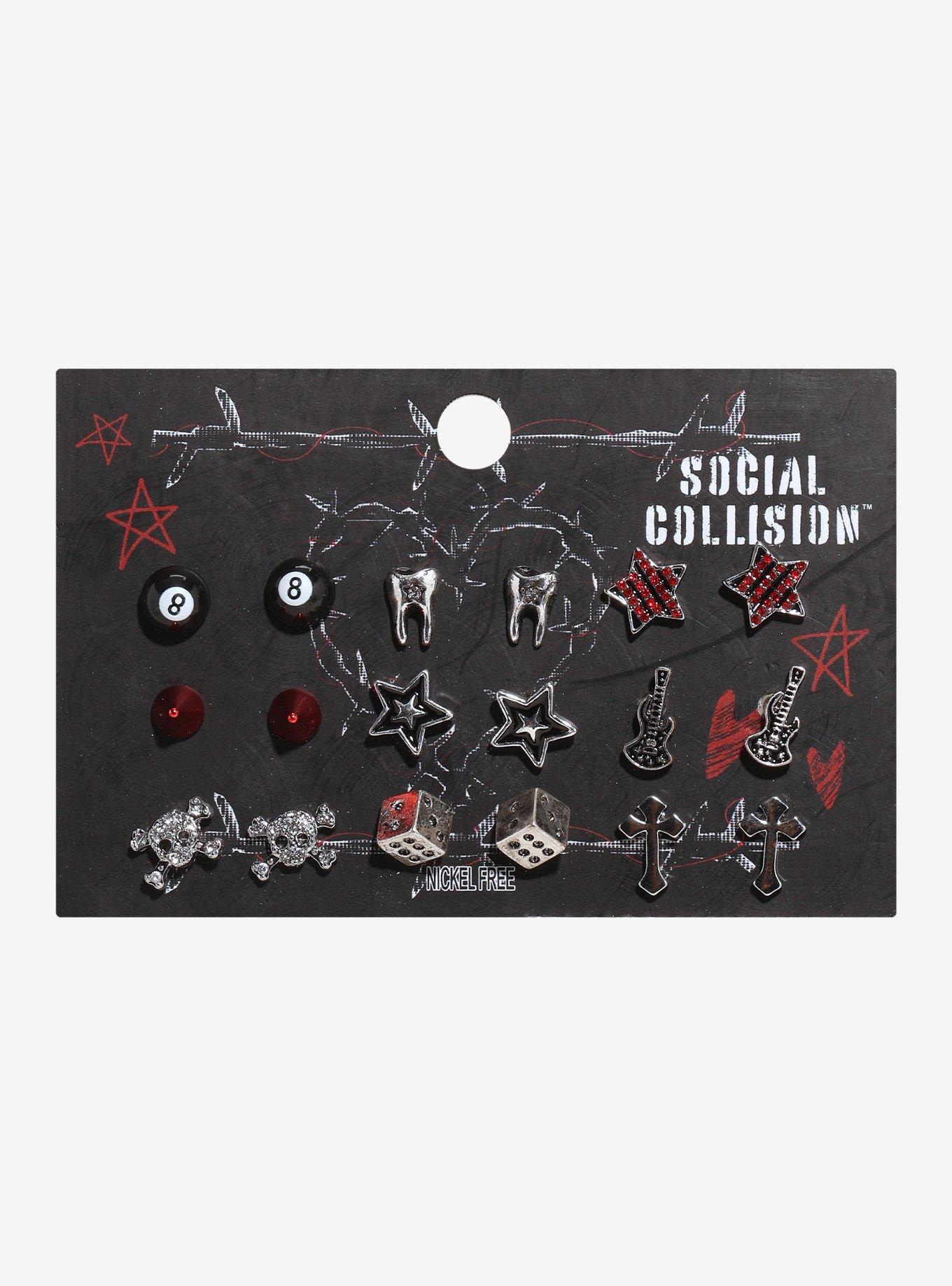 Social Collision Rock Star Guitar Tooth Stud Earring Set, , hi-res
