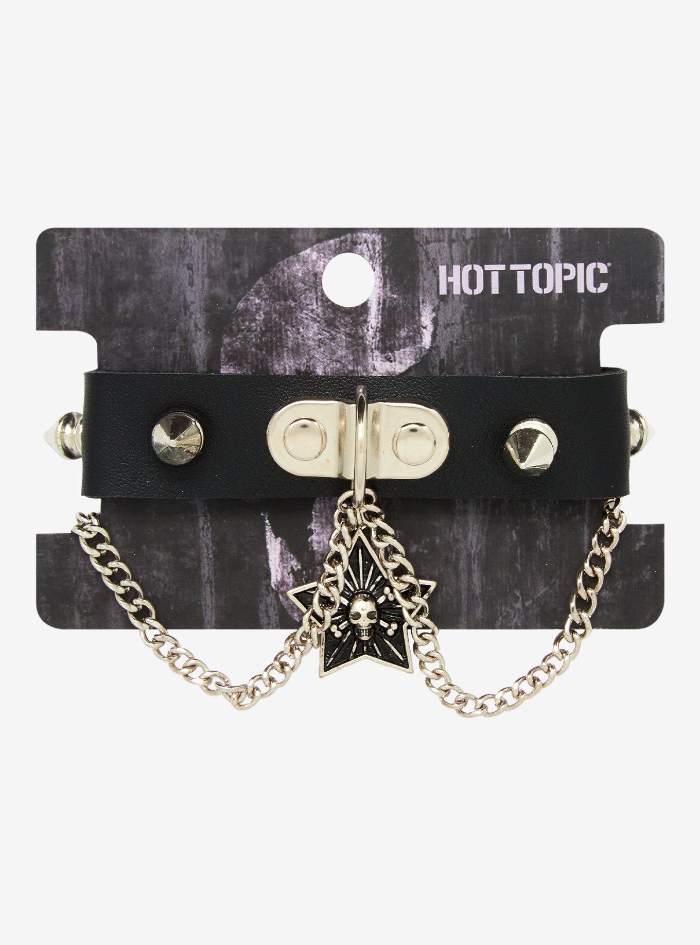 Black & Silver Spike Star Draped Chain Cuff Bracelet, , hi-res
