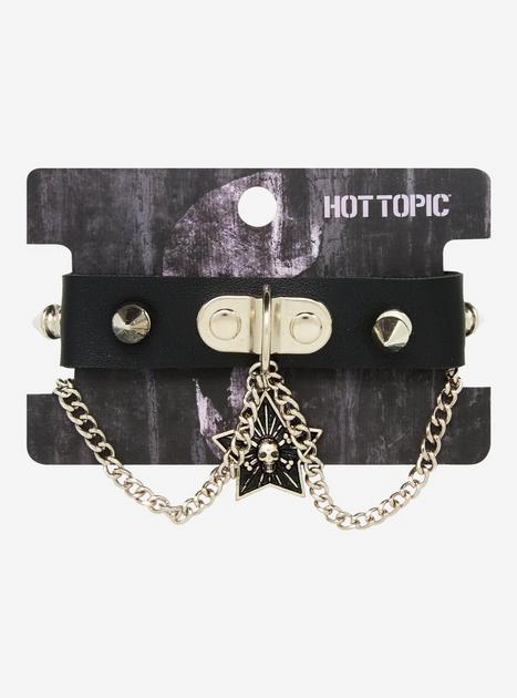 Black & Silver Spike Star Draped Chain Cuff Bracelet | Hot Topic