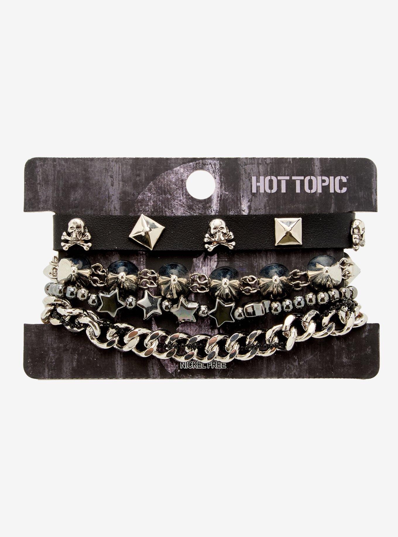 Skull Stud Spike Bracelet Set, , hi-res