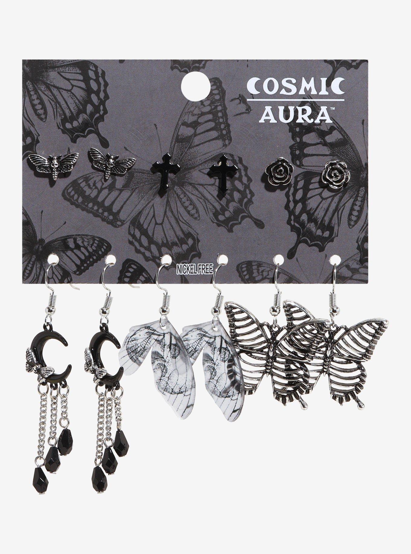 Cosmic Aura Skeleton Butterfly Wings Earring Set, , hi-res