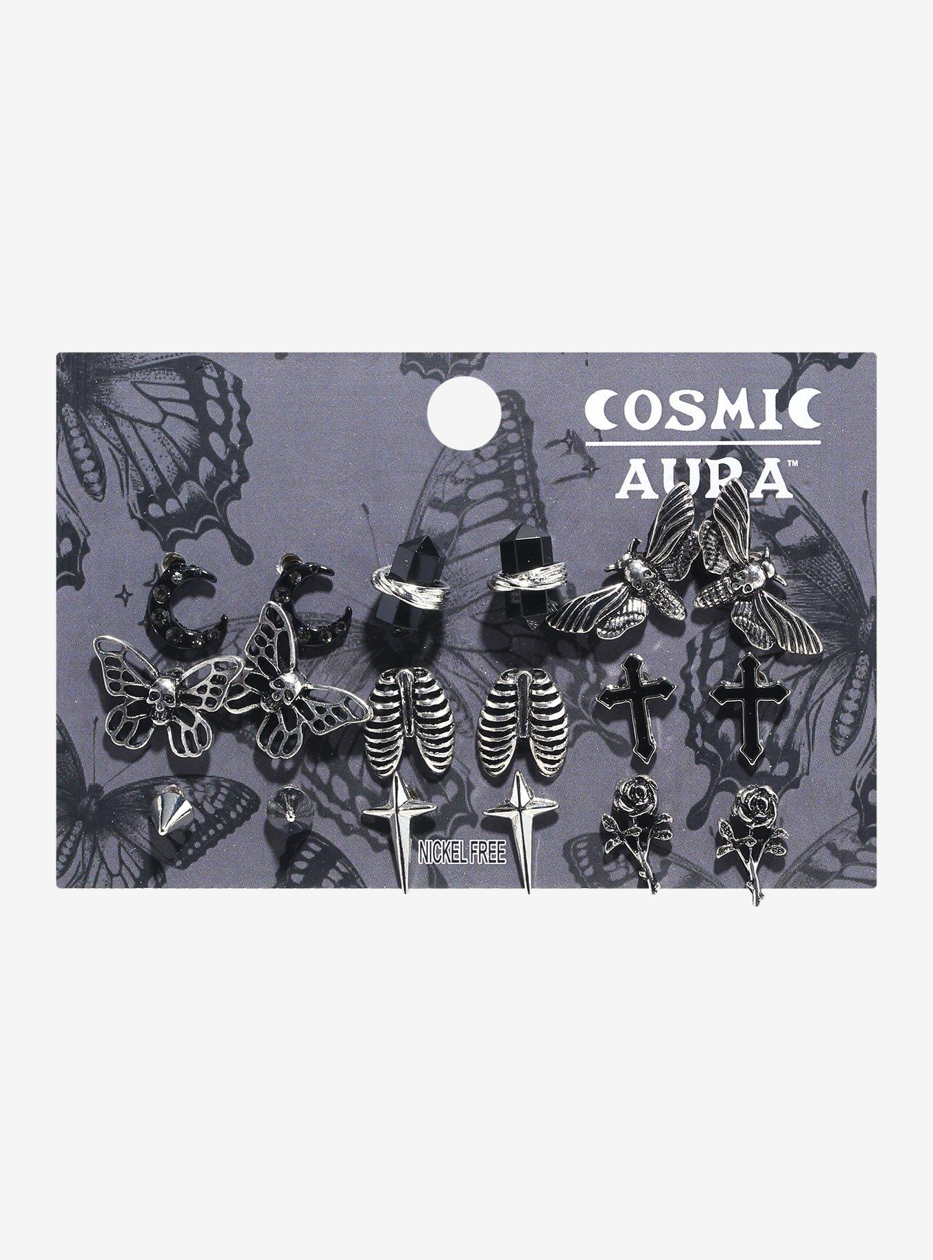 Cosmic Aura Skull Moth Butterfly Stud Earring Set, , hi-res