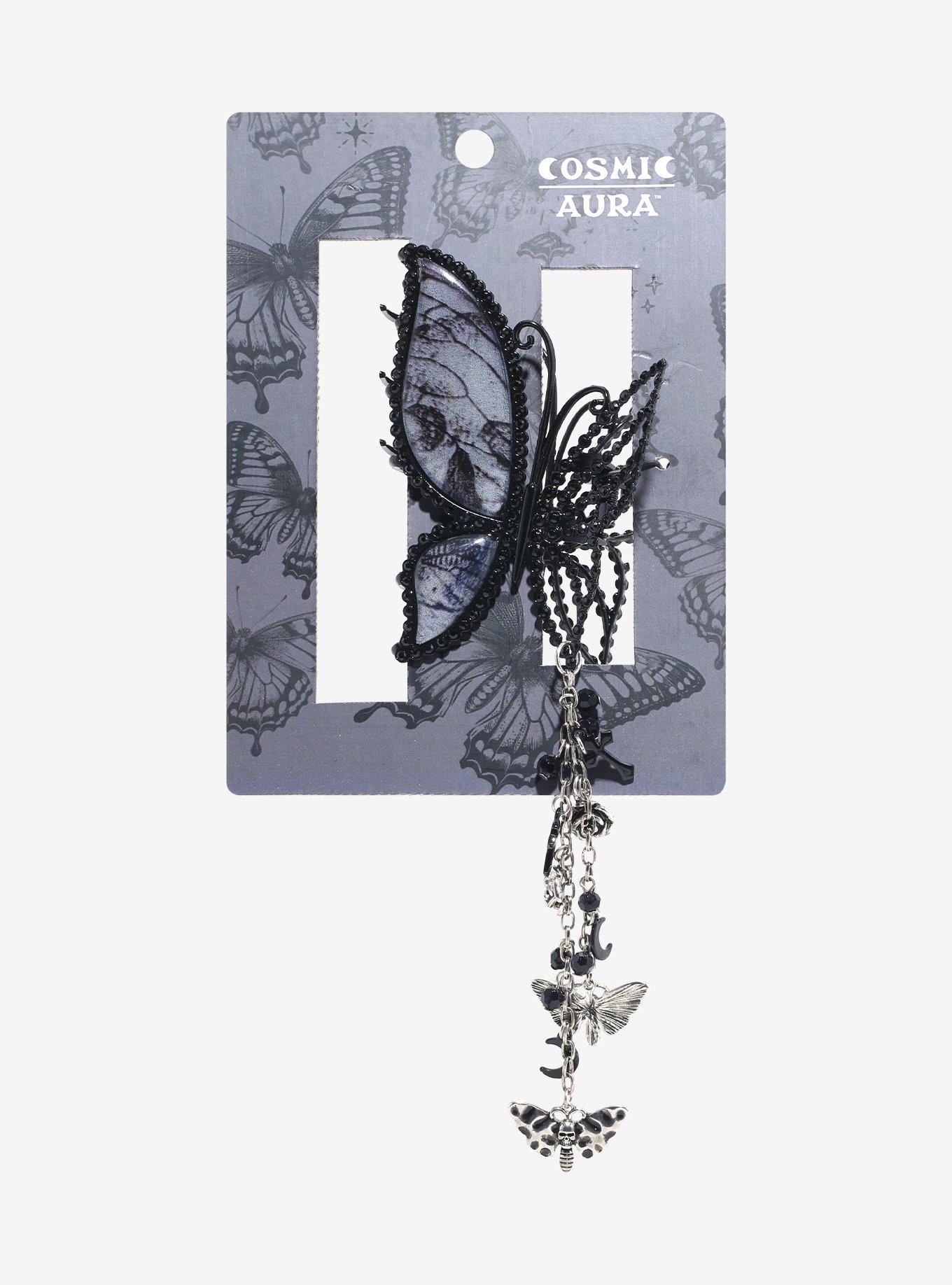 Cosmic Aura Black Butterfly Moth Charm Claw Hair Clip, , hi-res