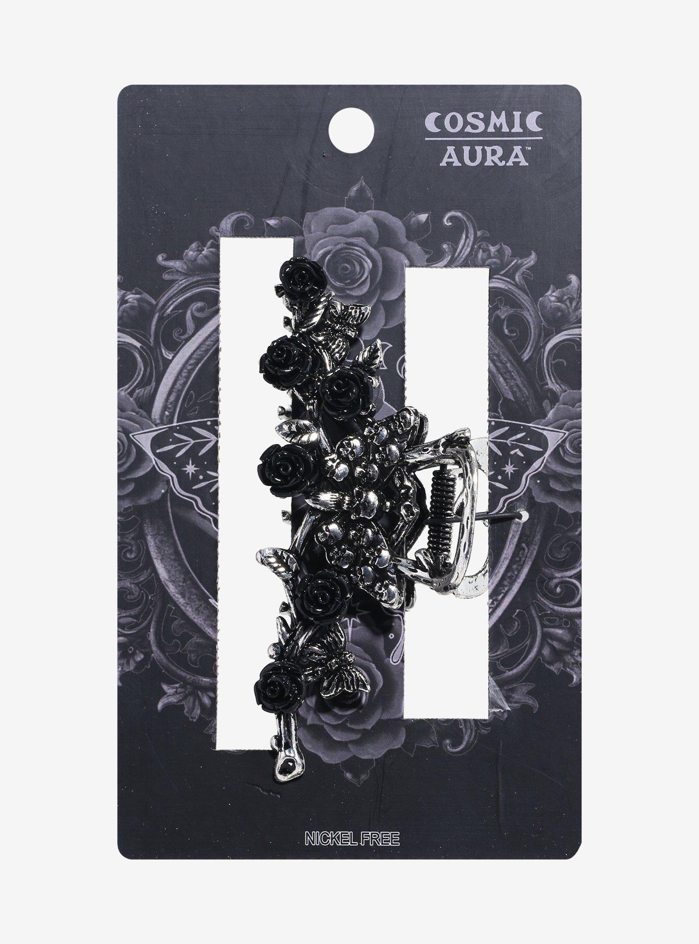 Cosmic Aura Death Moth Black Rose Claw Hair Clip, , hi-res