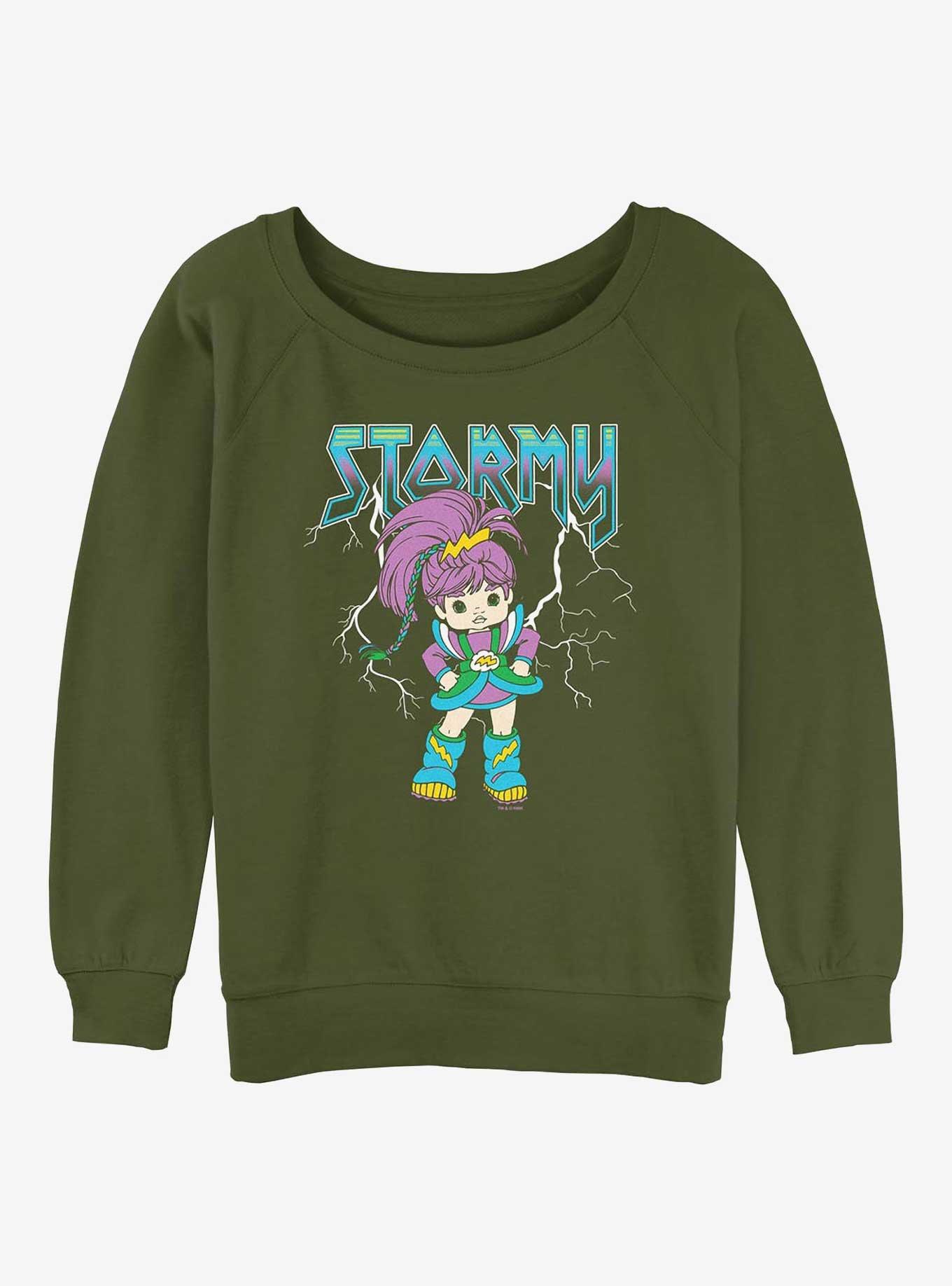 Rainbow Brite Metal Stormy Girls Slouchy Sweatshirt, OLIVE, hi-res