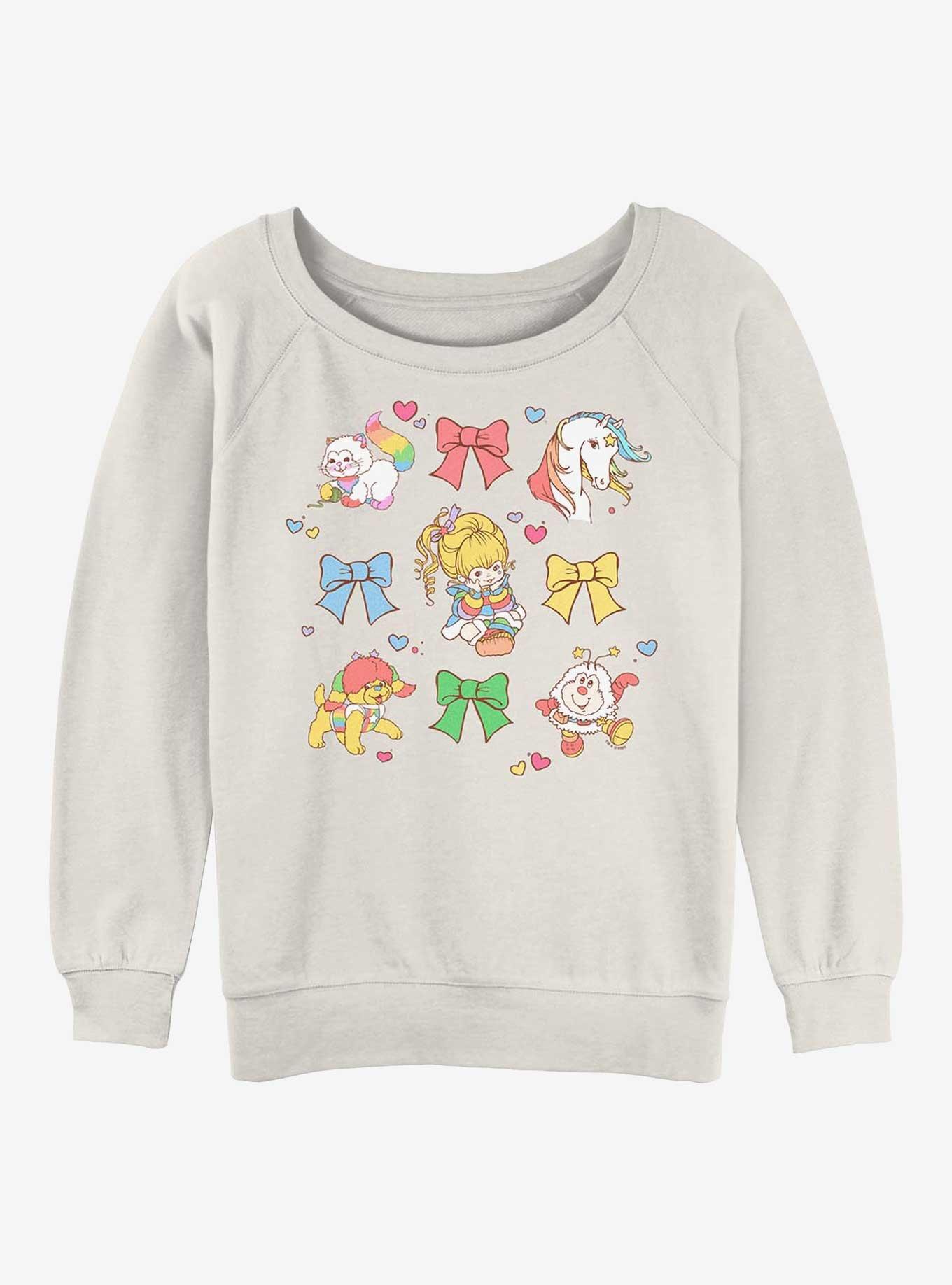 Rainbow Brite Cutie Bow Grid Girls Slouchy Sweatshirt, EGRET, hi-res