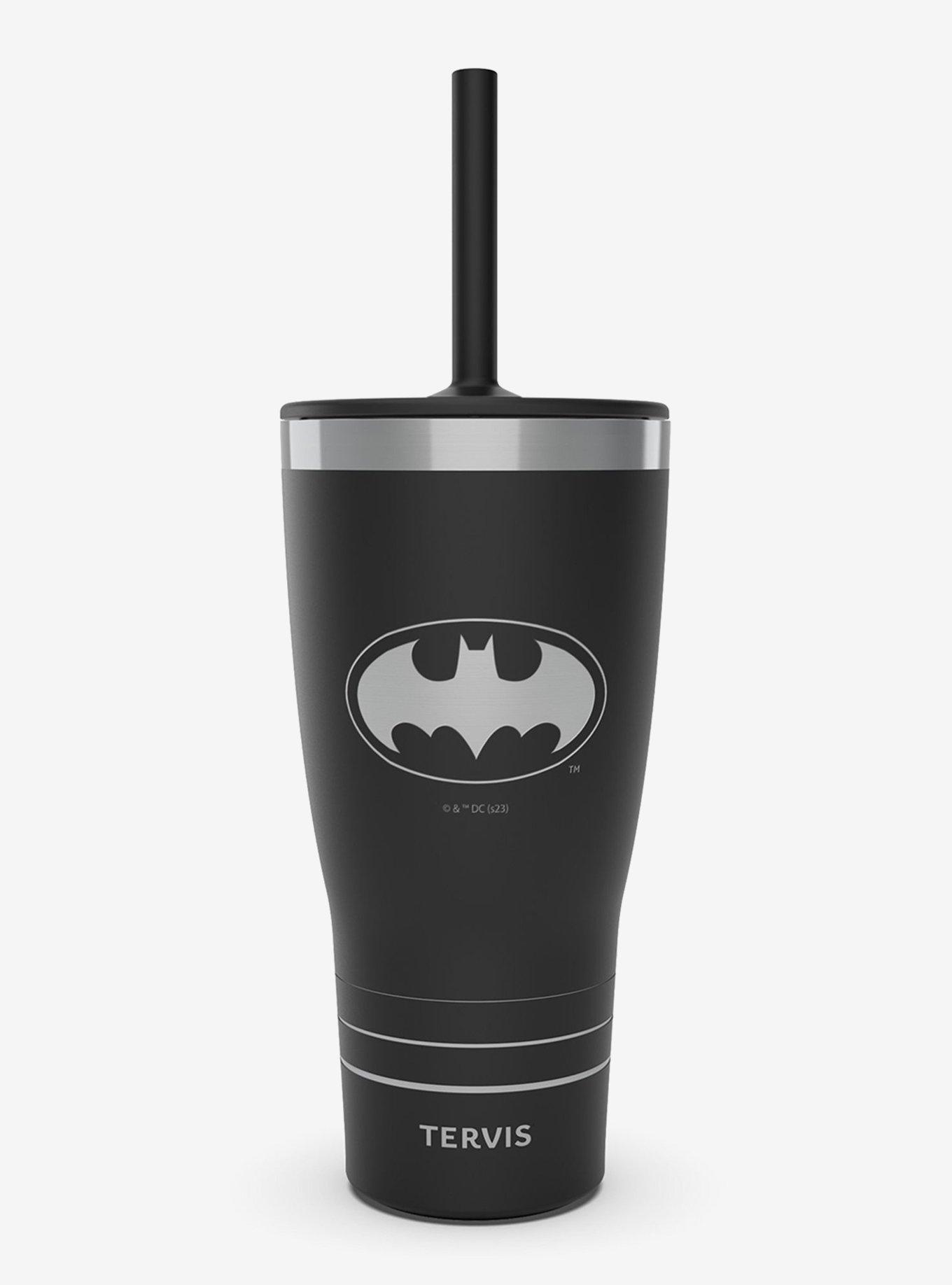 DC Comics Batman Logo Engraved on Onyx Shadow Triple Insulated Tumbler Travel Cup, , hi-res