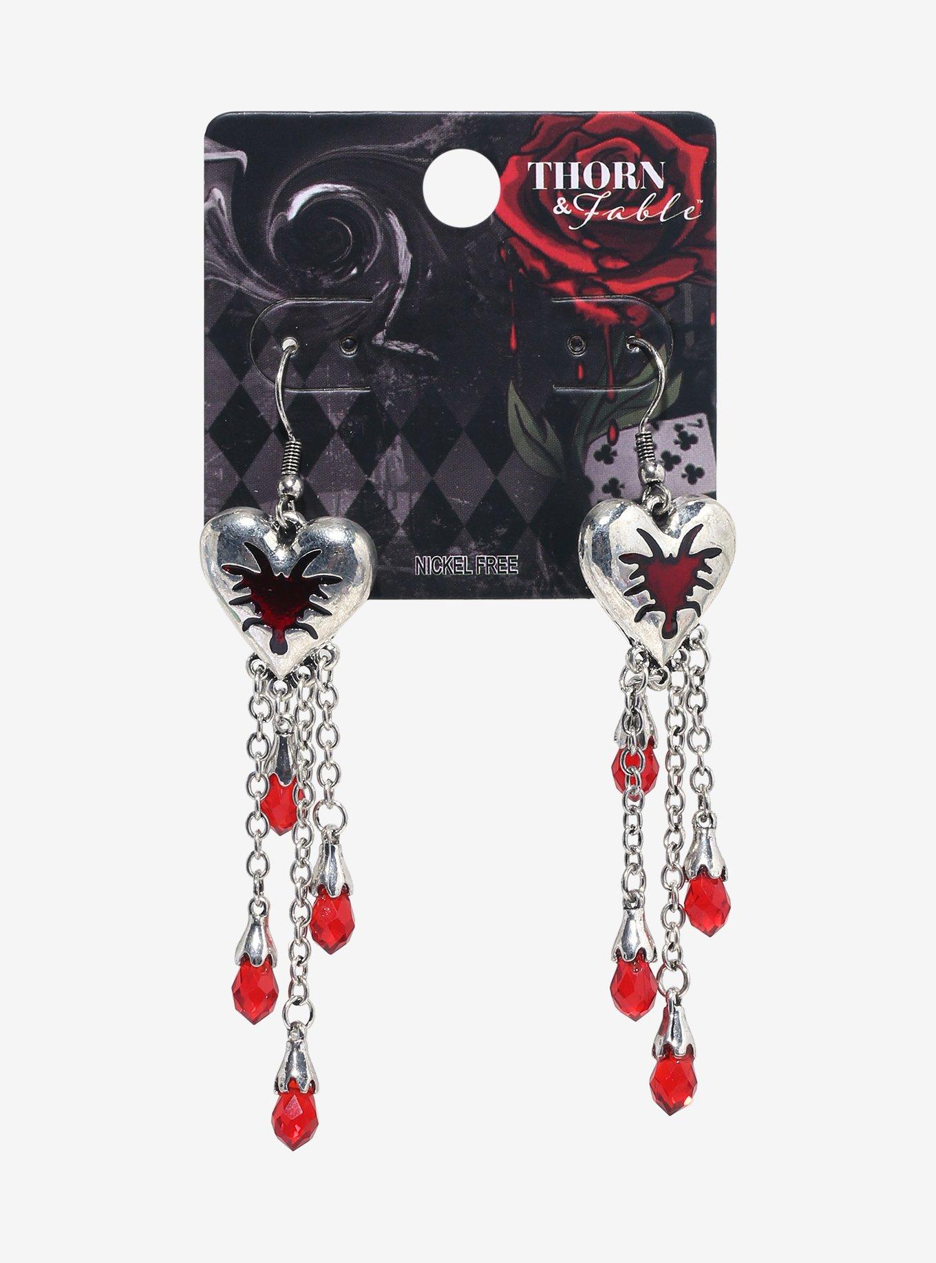 Thorn & Fable Red Heart Bead Drop Earrings, , hi-res