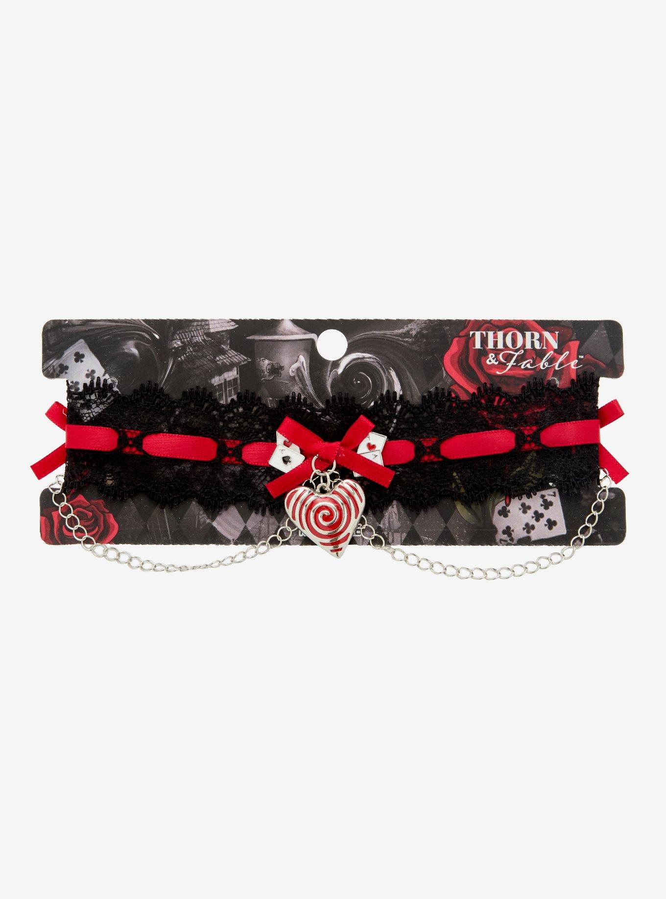 Thorn & Fable Mad Tea Party Heart & Cards Lace Choker, , hi-res