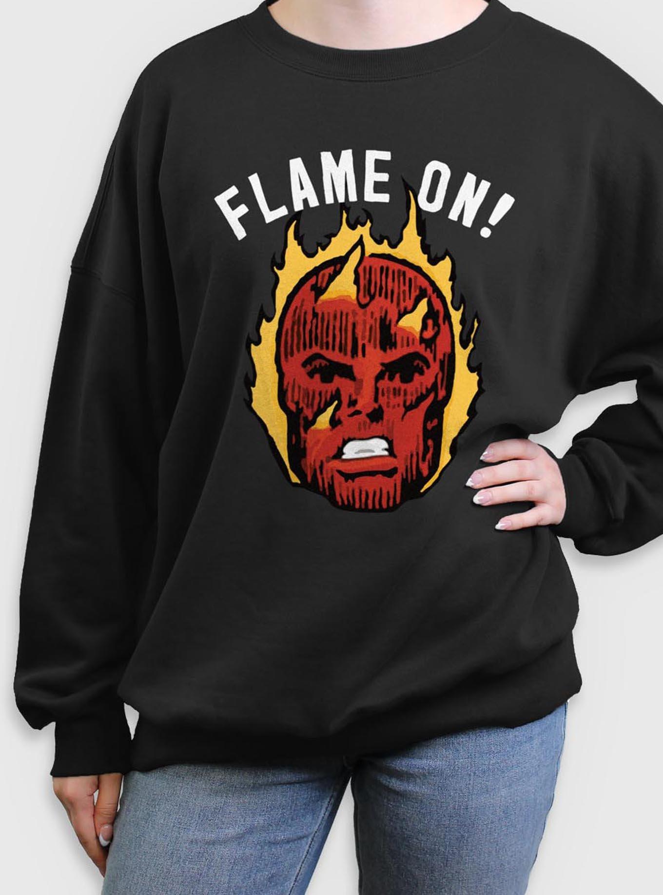 Marvel Fantastic Four Flame On Human Torch Womens Oversized Sweatshirt, BLACK, hi-res