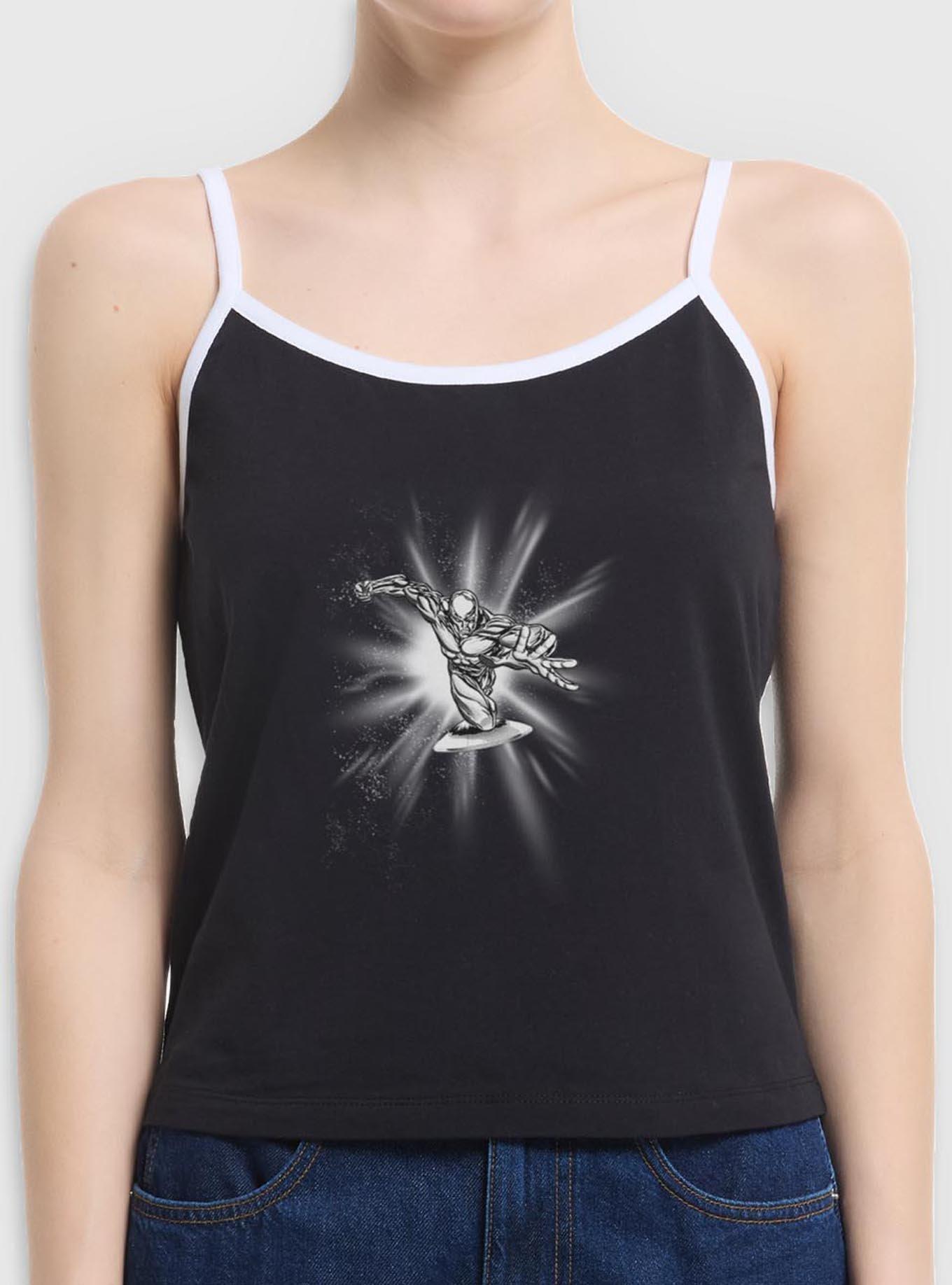 Marvel Fantastic Four Silver Surfer Action Womens Cami Tank Top, BLACK, hi-res