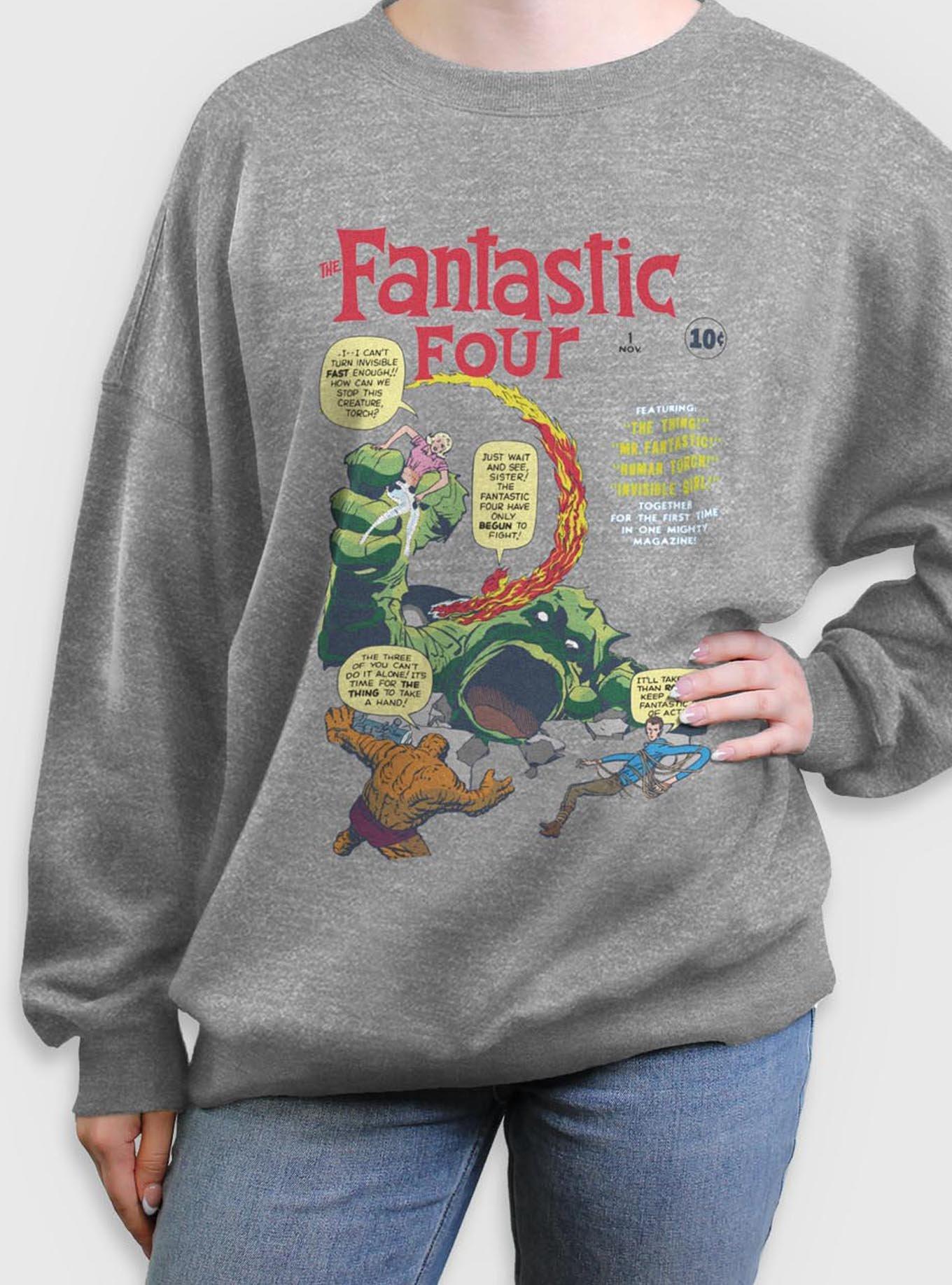 Marvel Fantastic Four Comic Vs Giganto Womens Oversized Sweatshirt, HEATHER GR, hi-res