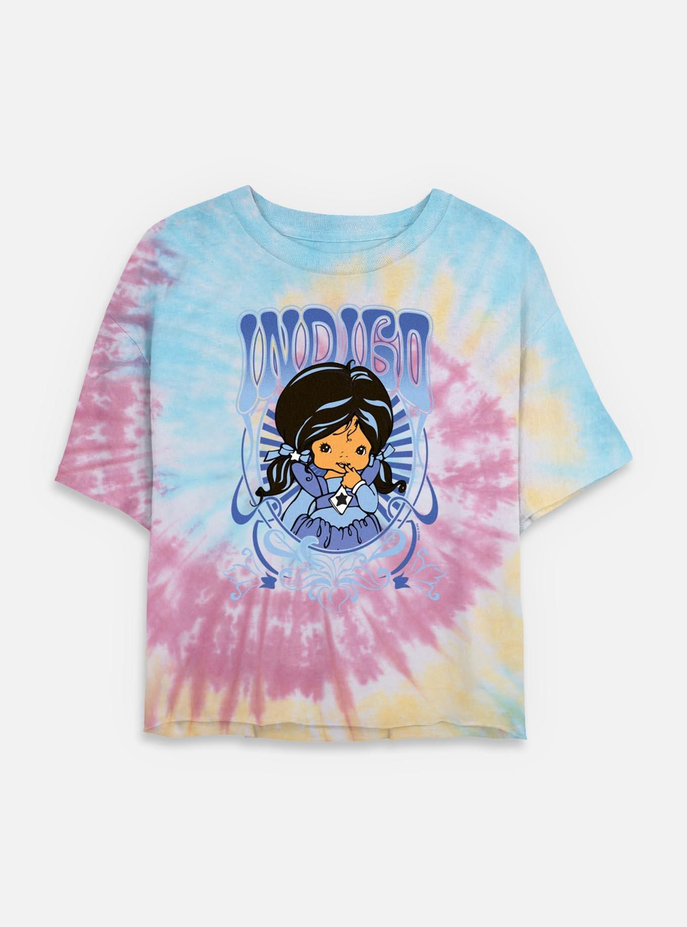 Rainbow Brite Indigo Nouveau Portrait Tie Dye Crop Womens  T-Shirt, BLUPNKLY, hi-res