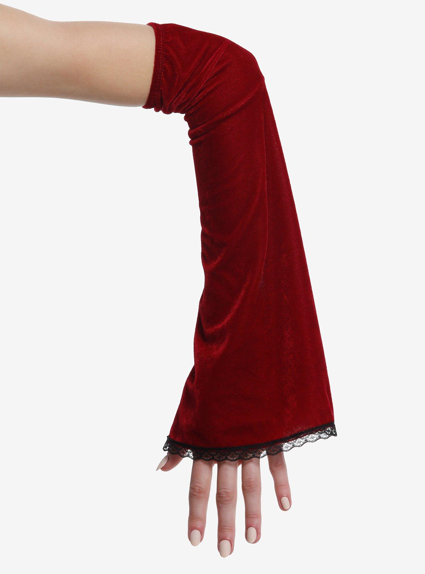 Burgundy Velvet Flare Arm Warmers, , hi-res