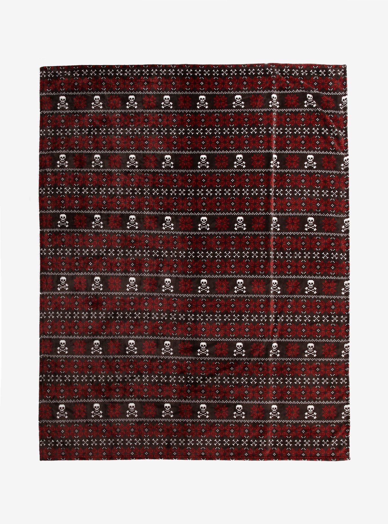 Goth Christmas Skull Fair Isle Throw Blanket, , hi-res