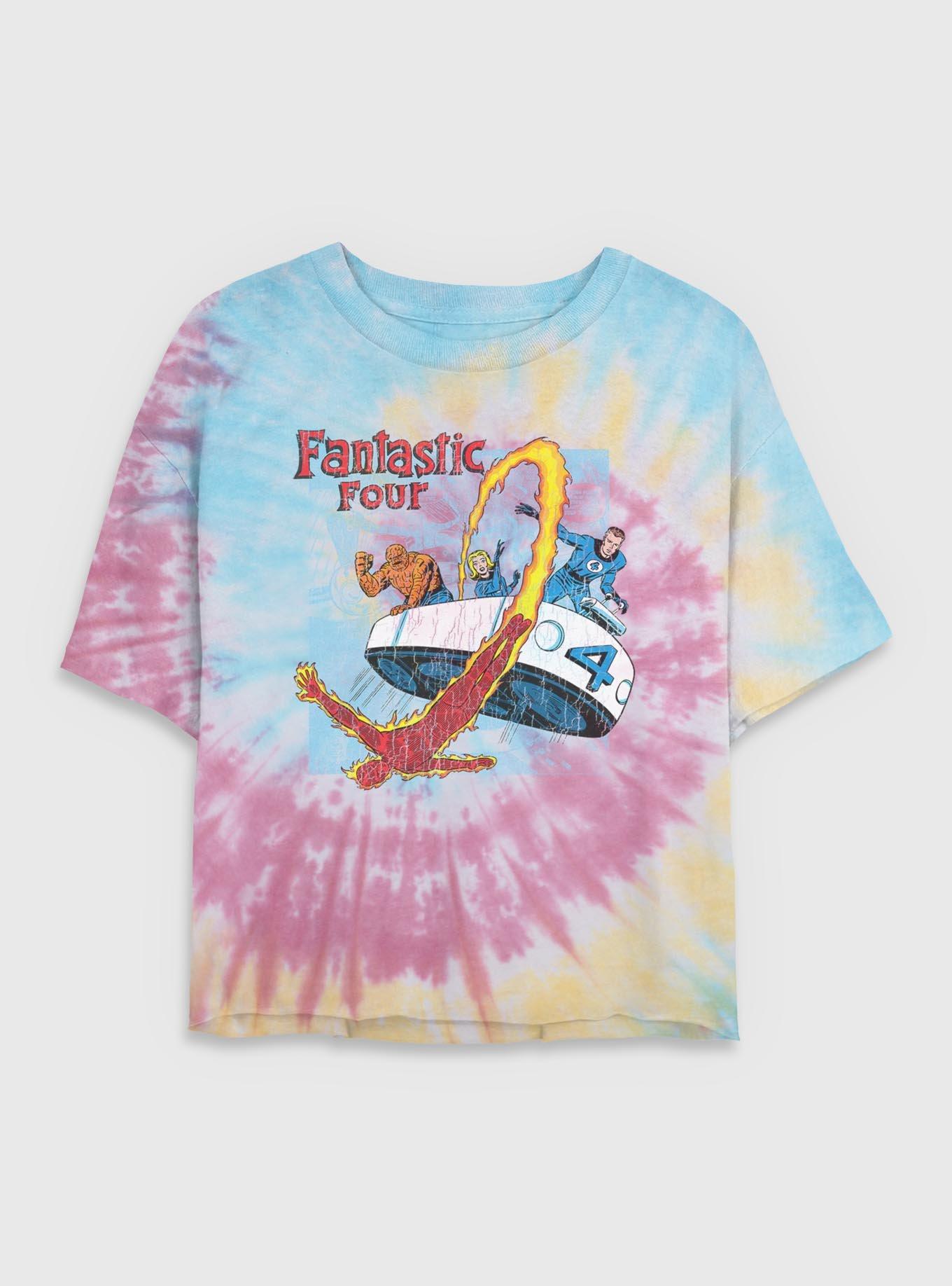Marvel Fantastic Four Classic Comic Womens Crop Tie-Dye T-Shirt, BLUPNKLY, hi-res