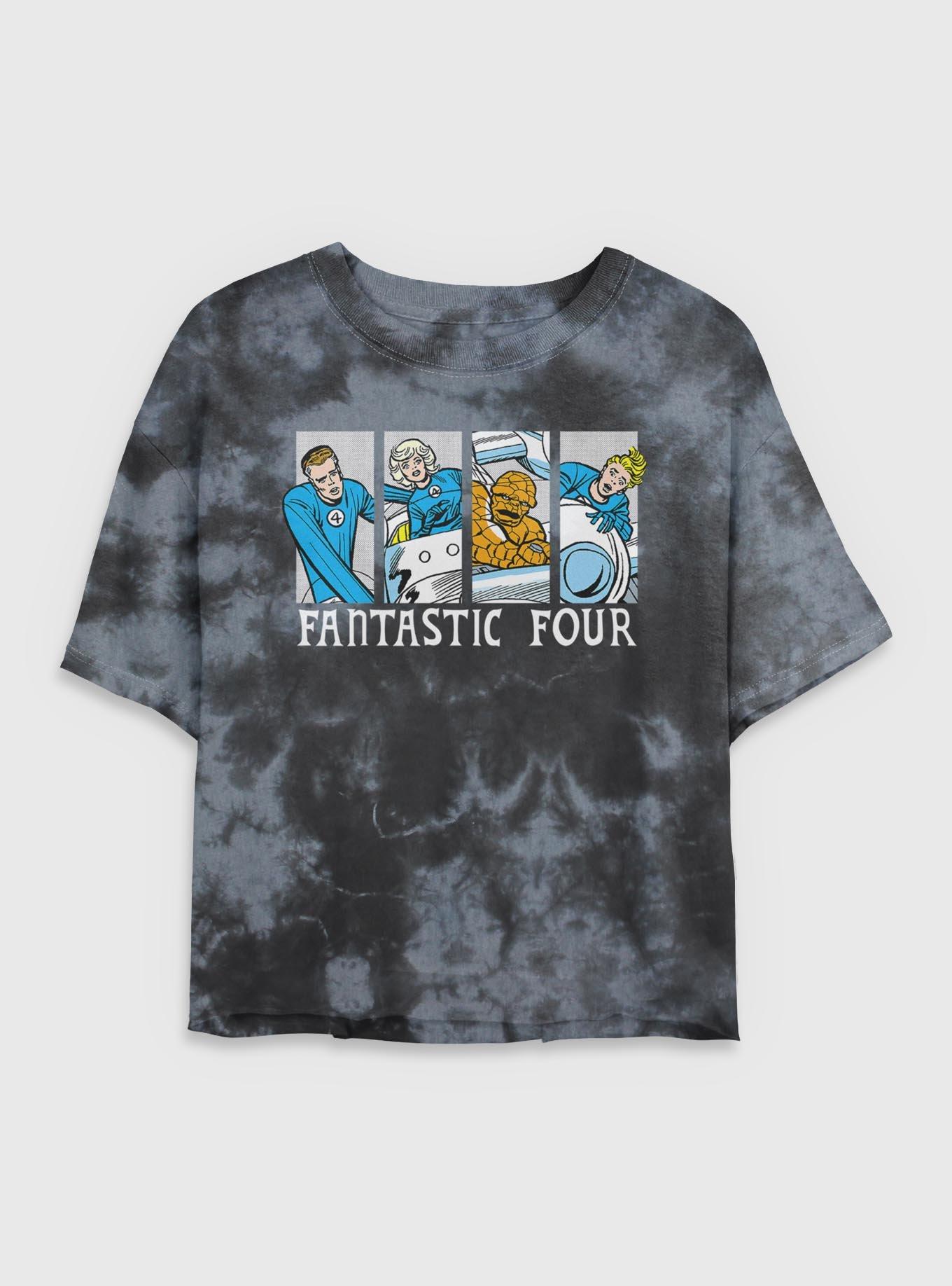 Marvel Fantastic Four Comic Panels Womens Crop Tie-Dye T-Shirt, BLKCHAR, hi-res