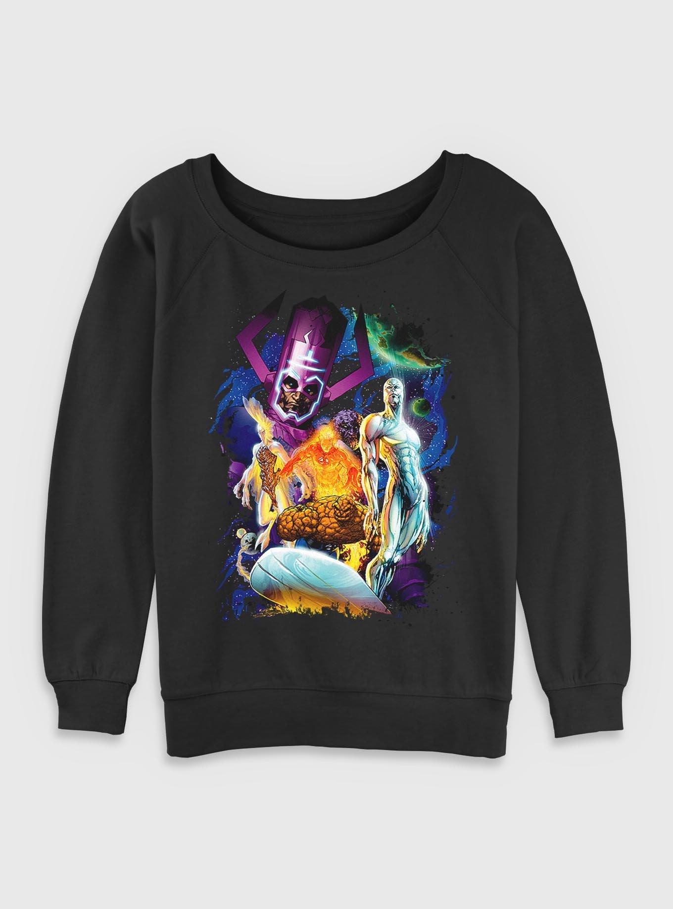 Marvel Fantastic Four 4 Cosmos Galactus & Silver Surfer Womens Slouchy Sweatshirt, BLACK, hi-res
