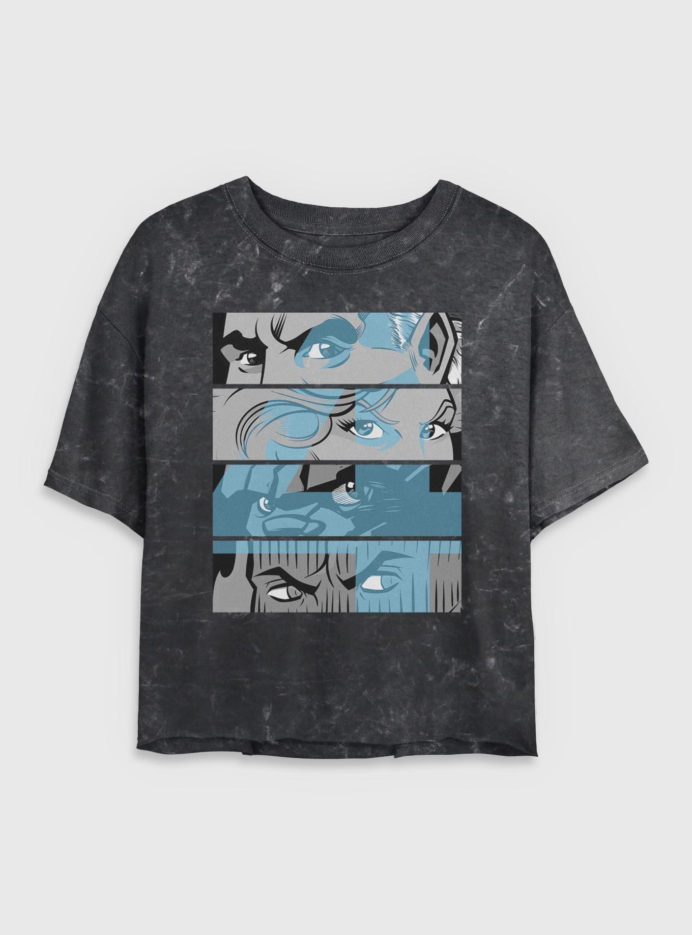 Marvel Fantastic Four Eyes Panels Womens Crop Mineral Wash T-Shirt, BLACK, hi-res