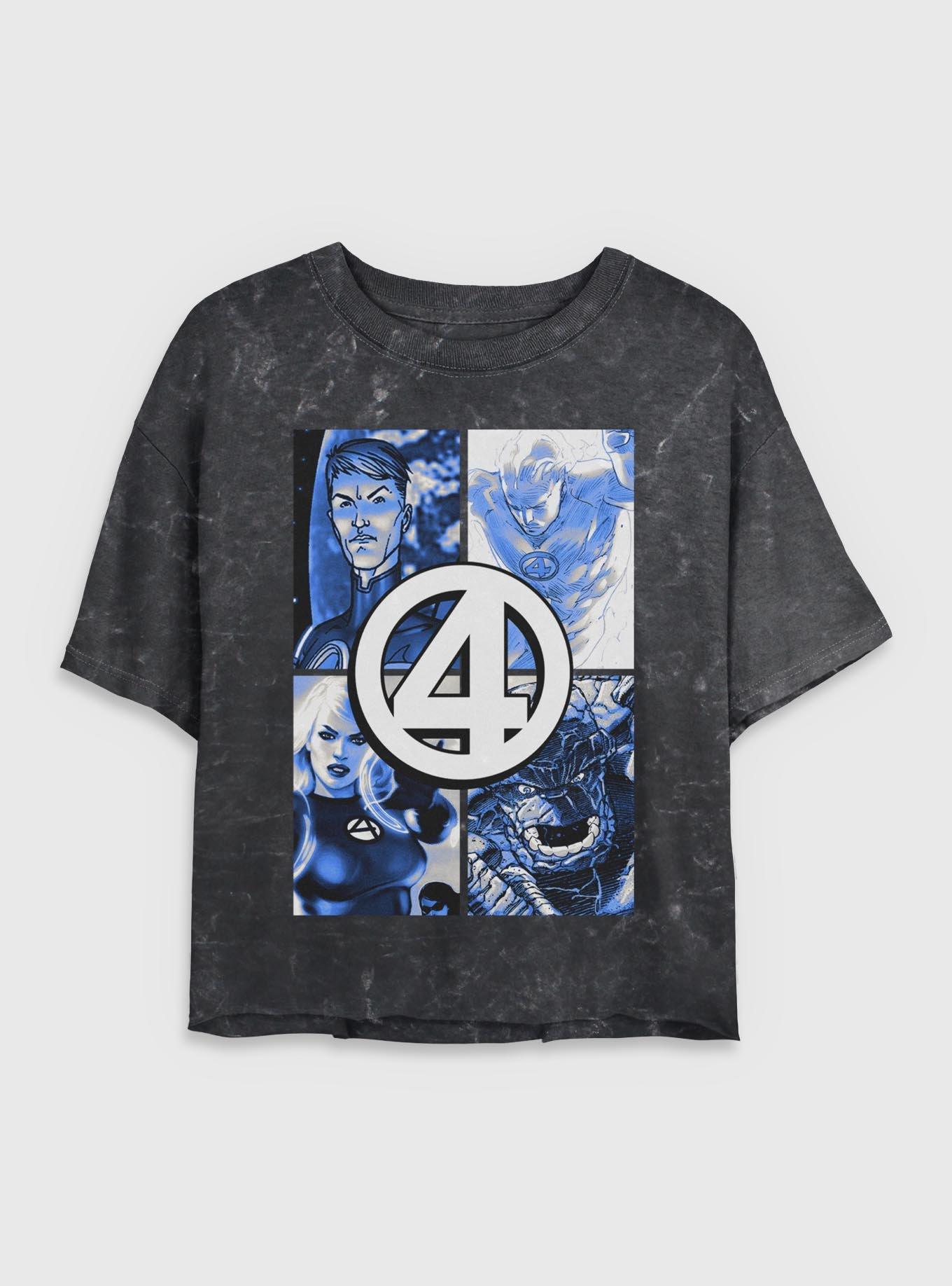 Marvel Fantastic Four Boxes Womens Crop Mineral Wash T-Shirt, BLACK, hi-res