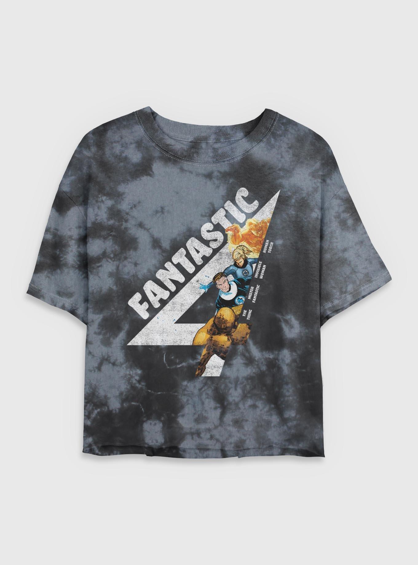 Marvel Fantastic Four Members Vintage Womens Crop Tie-Dye T-Shirt, BLKCHAR, hi-res