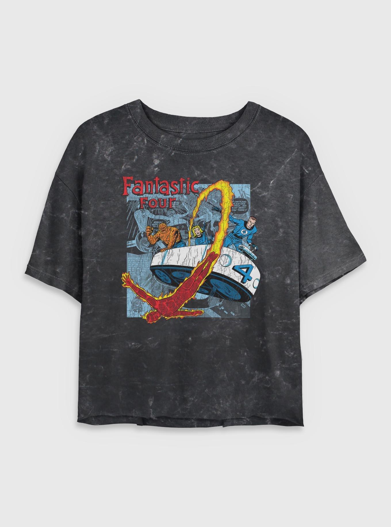 Marvel Fantastic Four Classic Comic Womens Crop Mineral Wash T-Shirt, BLACK, hi-res