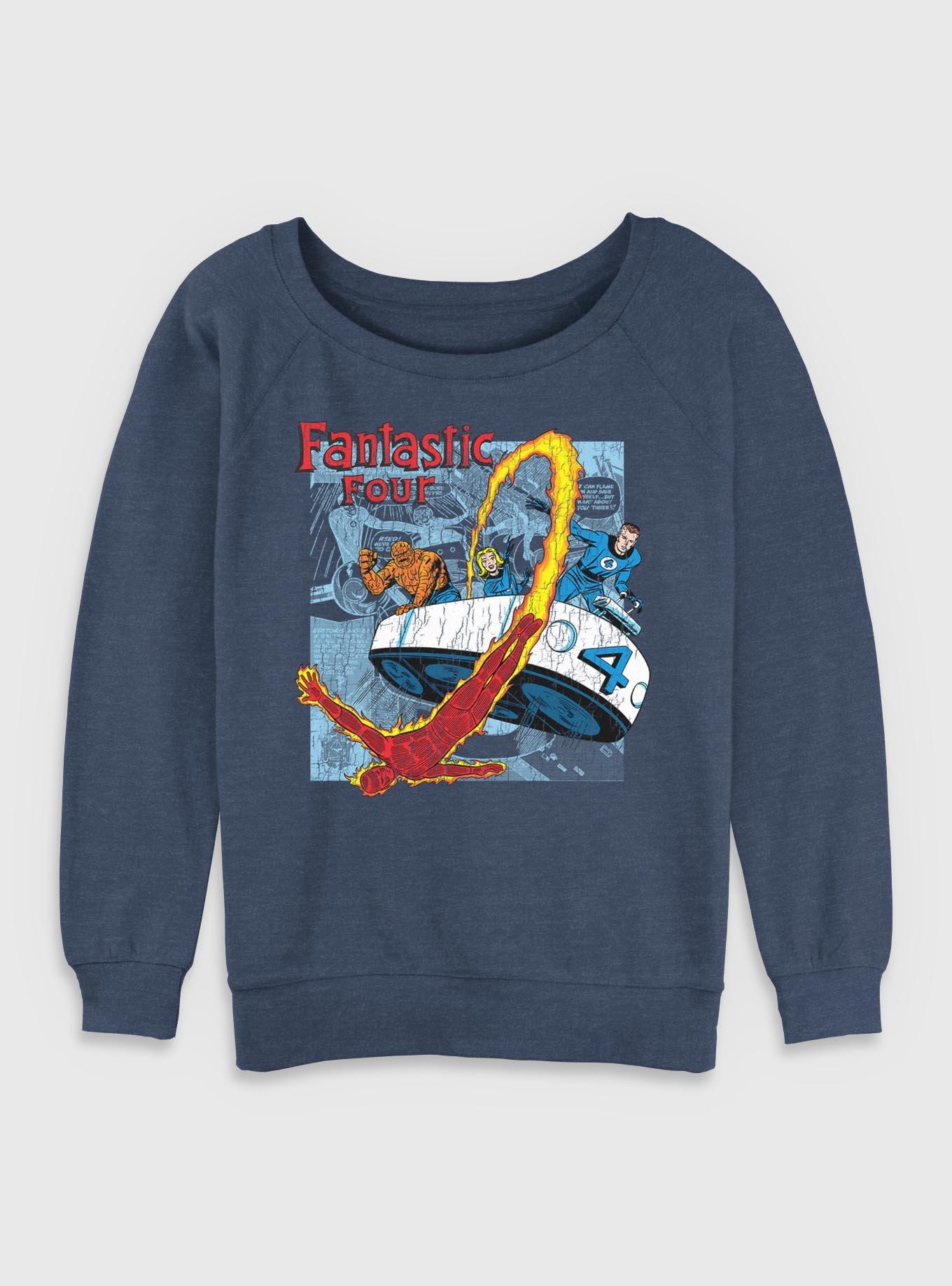 Marvel Fantastic Four Classic Comic Womens Slouchy Sweatshirt, BLUEHTR, hi-res