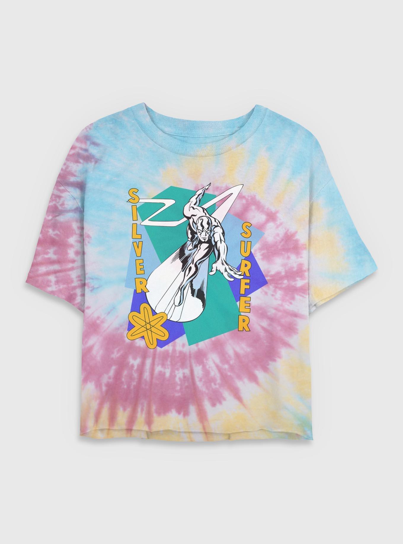 Marvel Fantastic Four Silver Surfer Shapes Womens Crop Tie-Dye T-Shirt, BLUPNKLY, hi-res