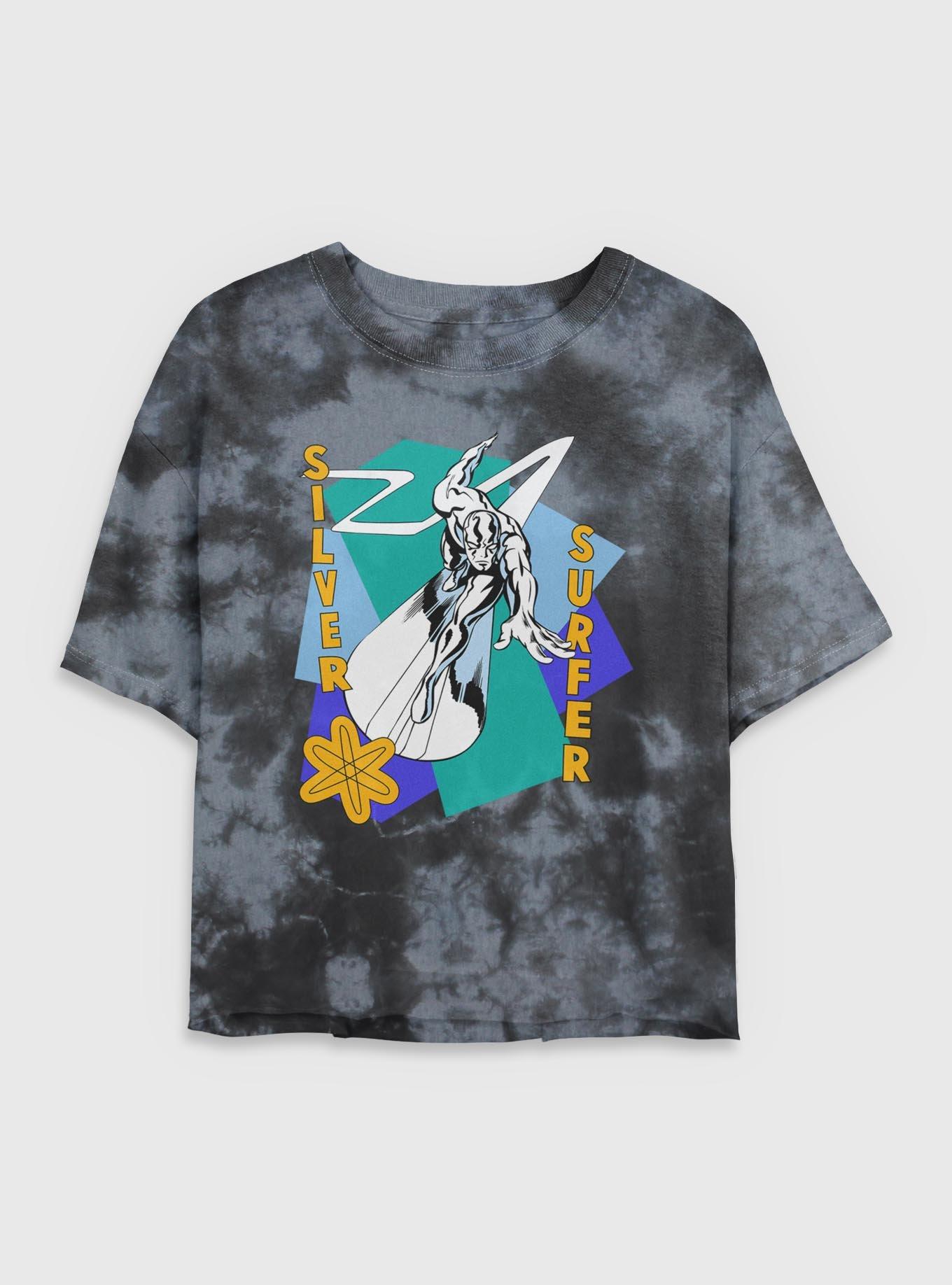 Marvel Fantastic Four Silver Surfer Shapes Womens Crop Tie-Dye T-Shirt, BLKCHAR, hi-res