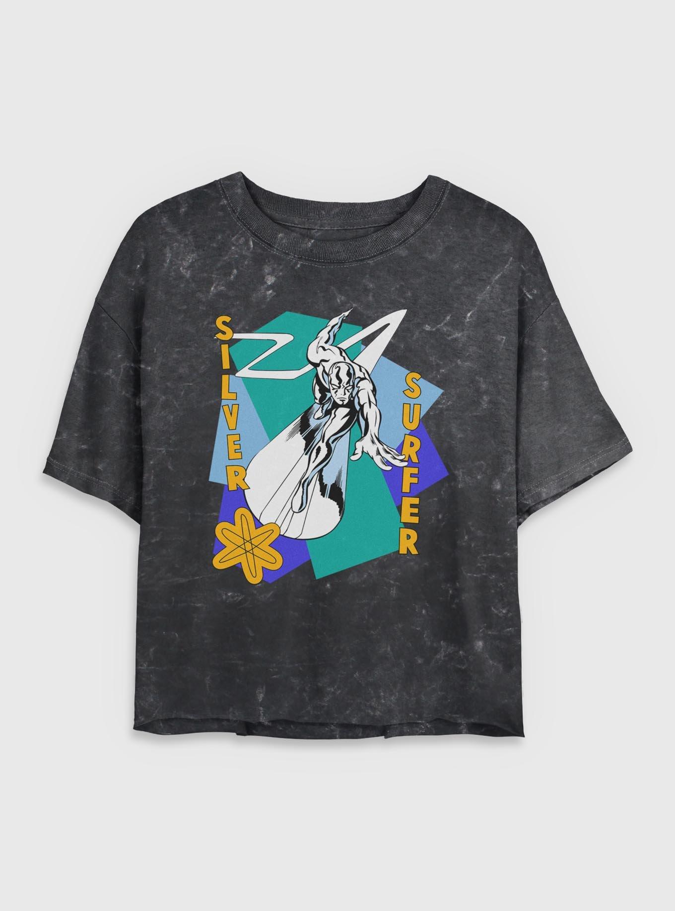 Marvel Fantastic Four Silver Surfer Shapes Womens Crop Mineral Wash T-Shirt, BLACK, hi-res