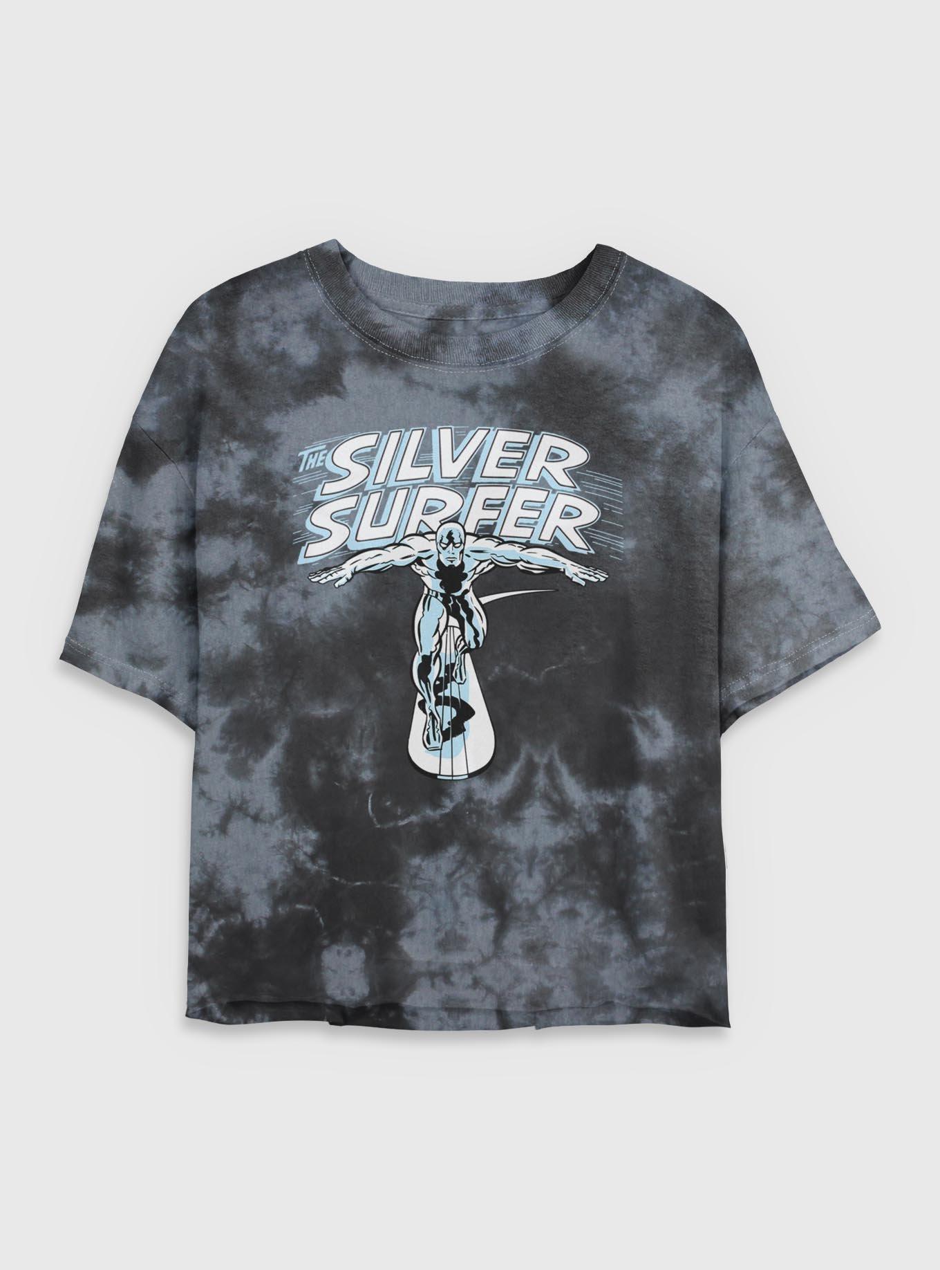 Marvel Fantastic Four The Silver Surfer Title Womens Crop Tie-Dye T-Shirt, BLKCHAR, hi-res