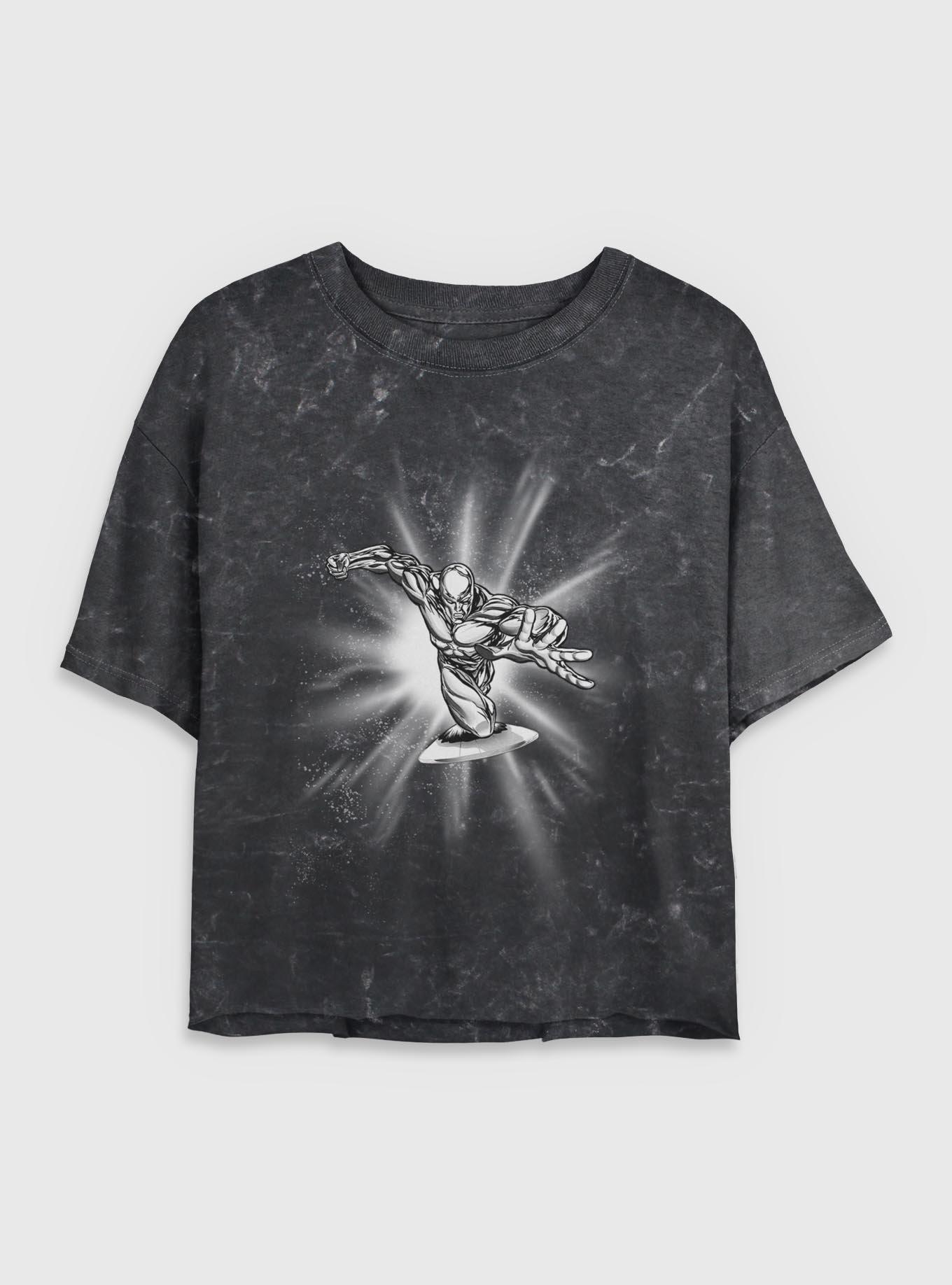 Marvel Fantastic Four Silver Surfer Action Womens Crop Mineral Wash T-Shirt, BLACK, hi-res