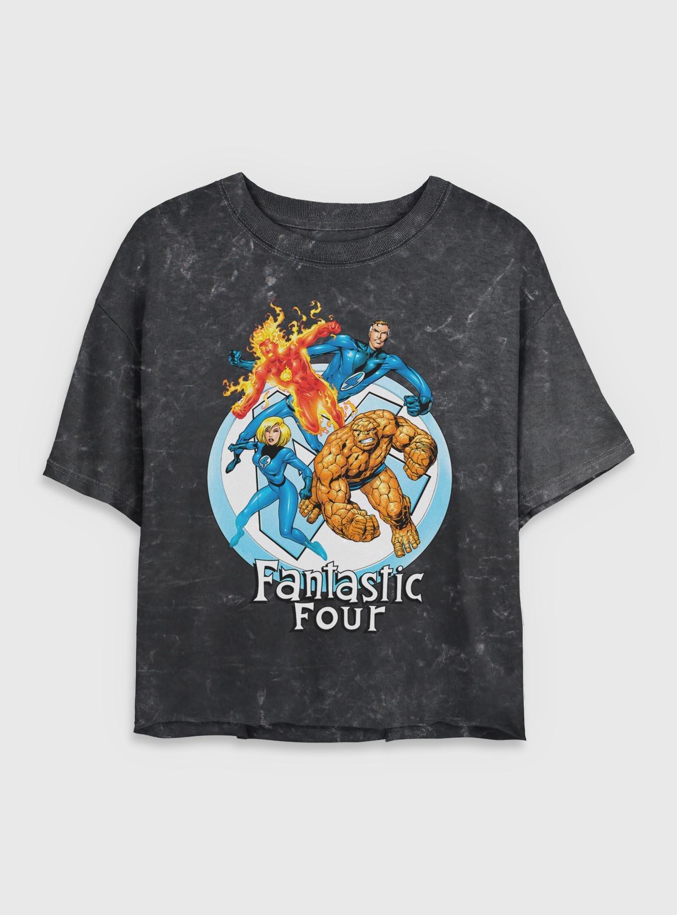 Marvel Fantastic Four Feelin' Fantastic Womens Crop Mineral Wash T-Shirt, BLACK, hi-res
