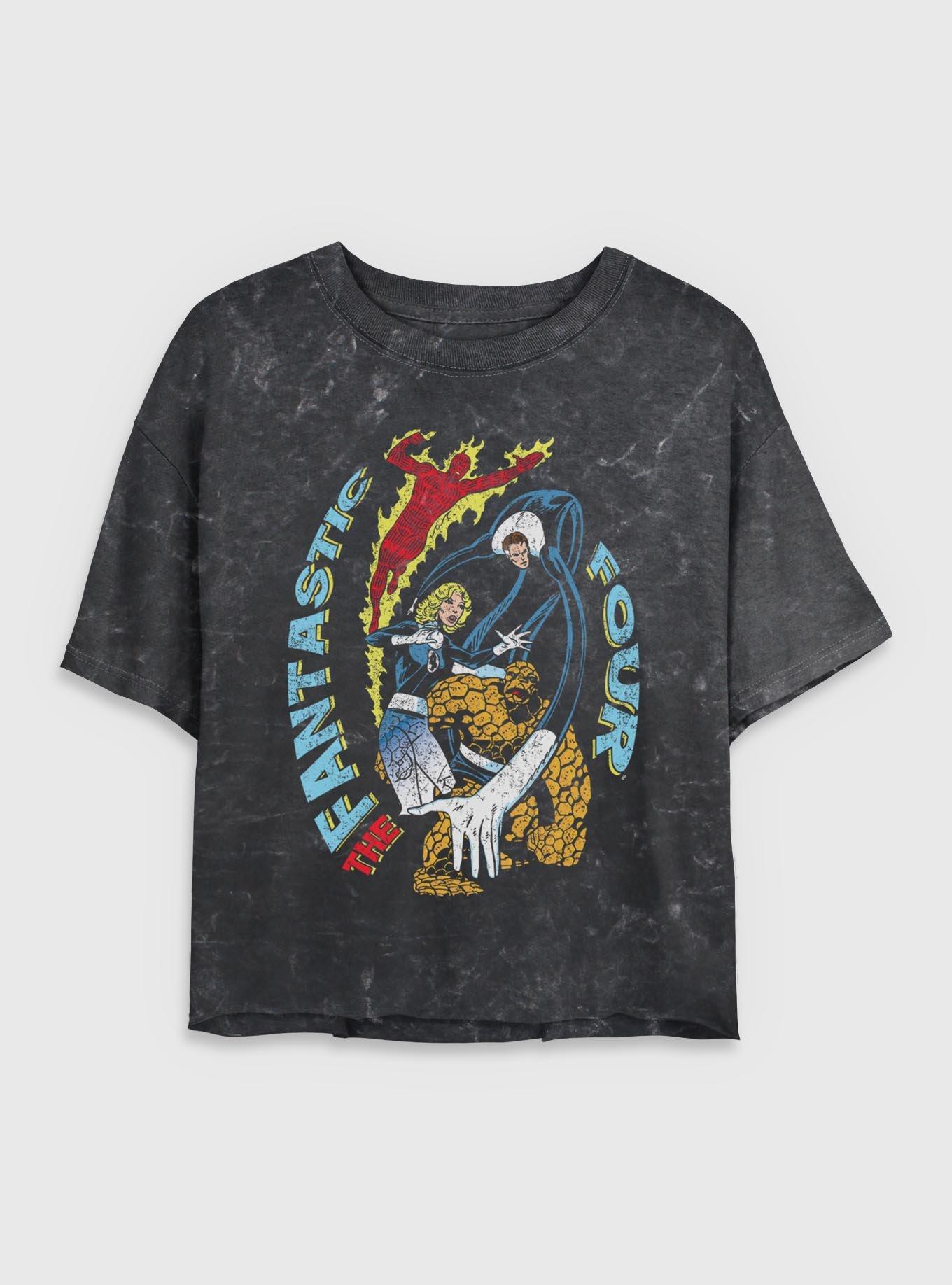 Marvel Fantastic Four Powers Womens Crop Mineral Wash T-Shirt, BLACK, hi-res