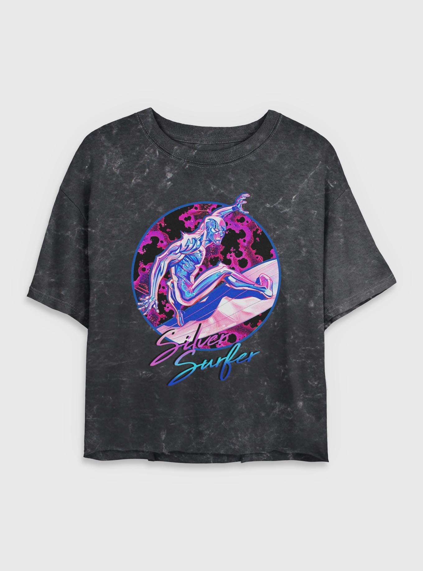 Marvel Fantastic Four Silver Surfer Classic Vibe Womens Crop Mineral Wash T-Shirt, BLACK, hi-res