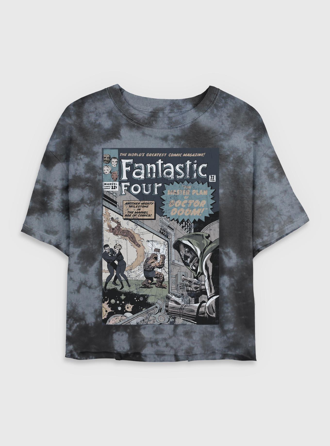 Marvel Fantastic Four Master Plan Of Doctor Doom Comic Womens Crop Tie-Dye T-Shirt, BLKCHAR, hi-res