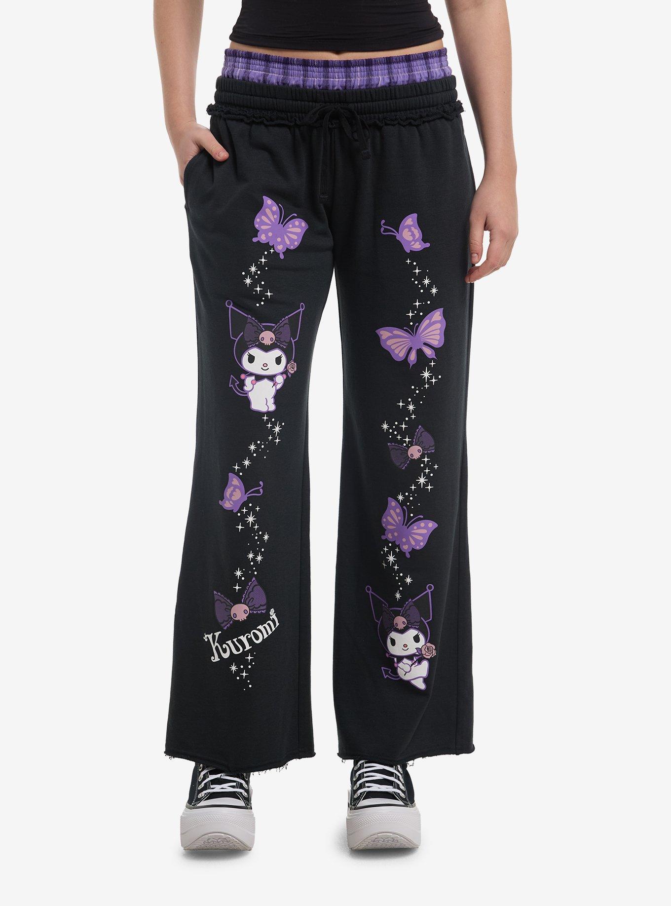 Kuromi Purple Butterfly Faux Boxers Girls Lounge Pants, , hi-res