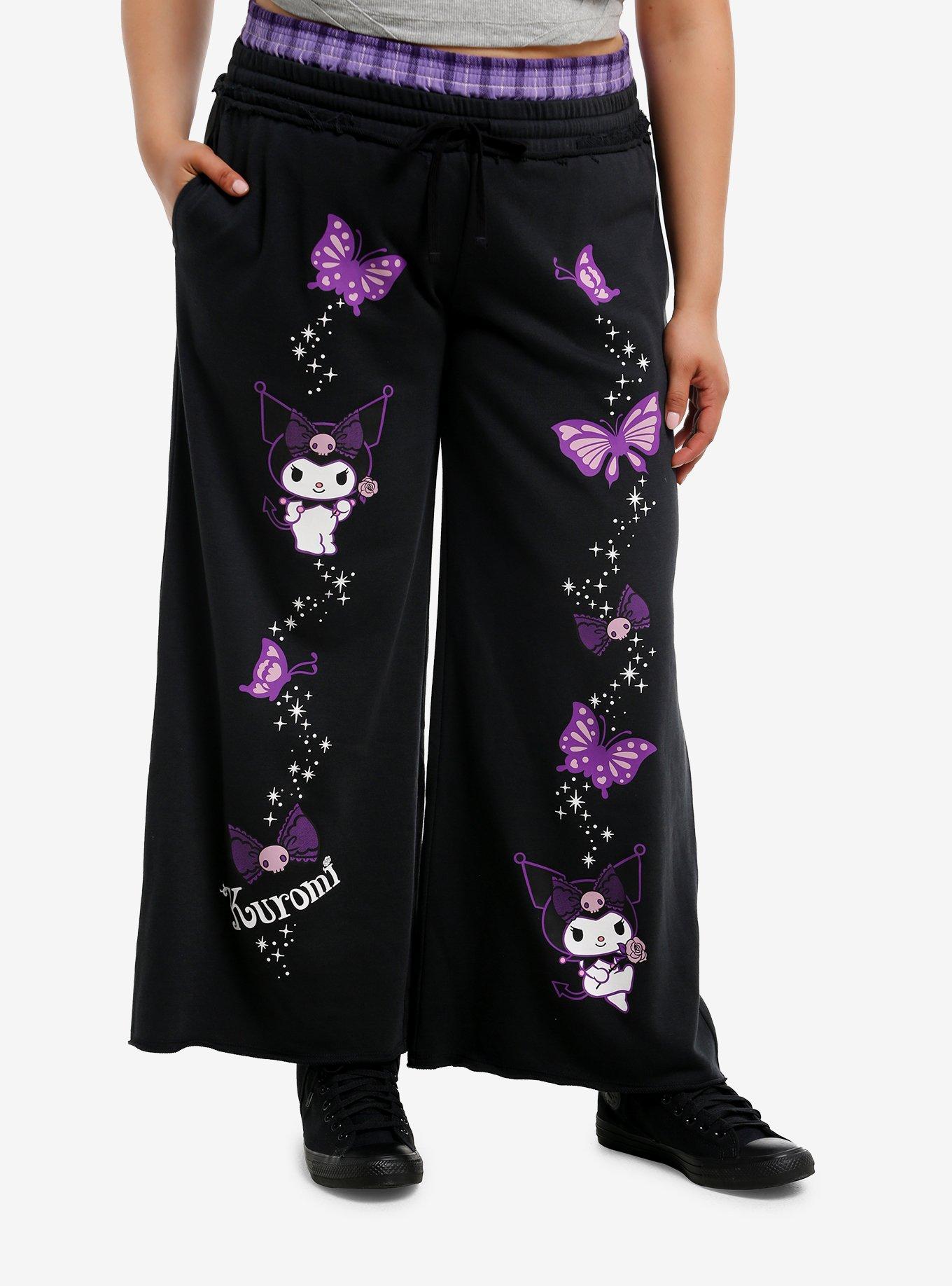 Kuromi Purple Butterfly Faux Boxers Girls Lounge Pants Plus Size, , hi-res