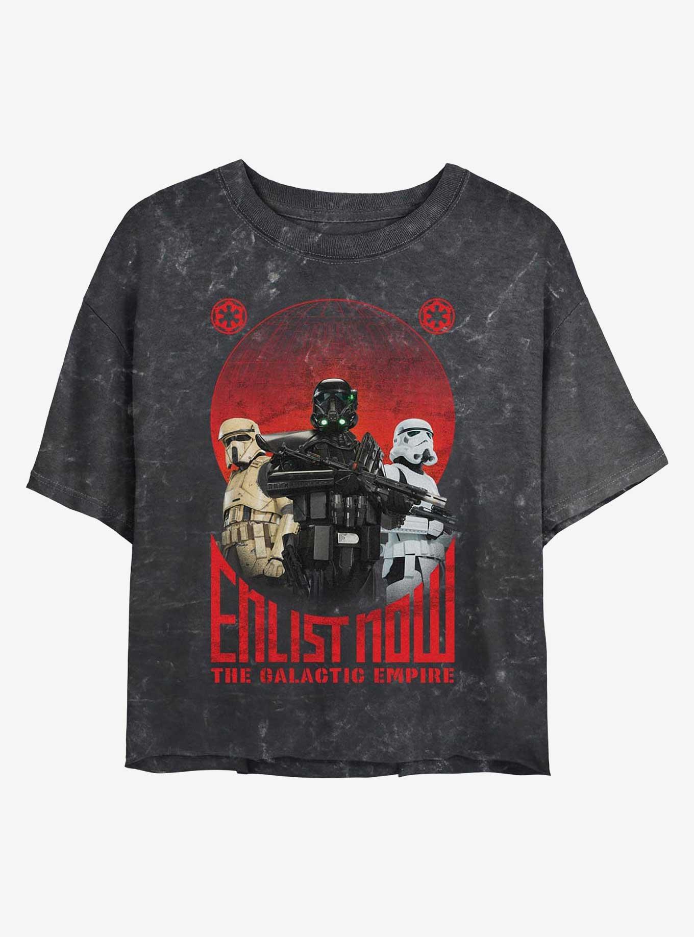 Star Wars Enlist Now Girls Mineral Wash Crop T-Shirt, BLACK, hi-res